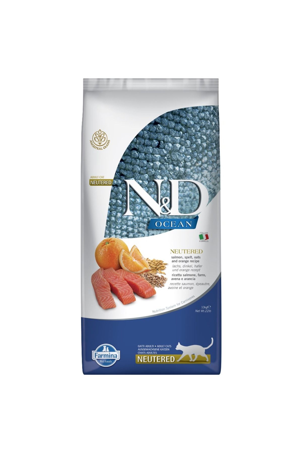Nd Düşük Tahıllı Somon Balıklı Ve Portakallı Kısırlaştırılmış Yetişkin Kedi Maması 10 Kg