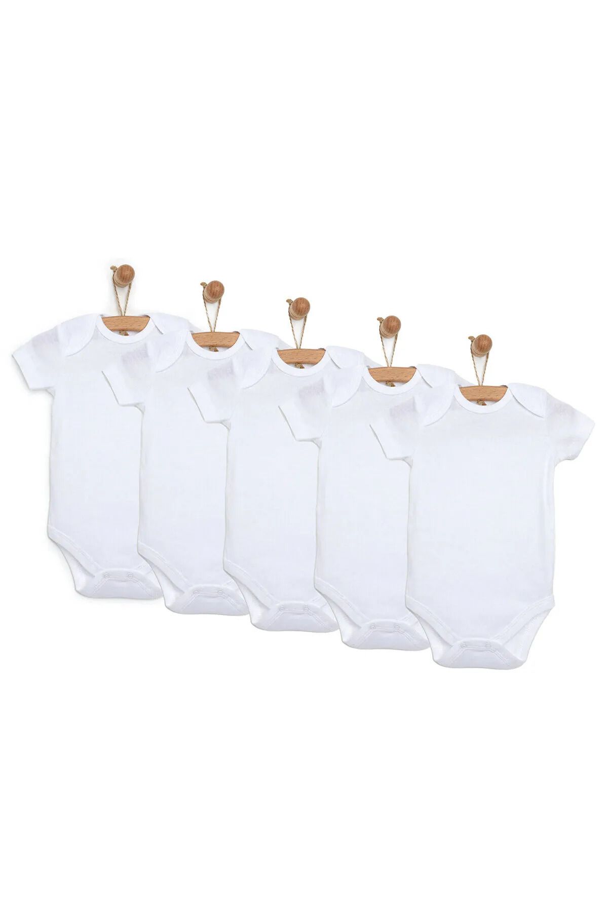 loBaby Bebek Basic Ribana Zarf Yaka 5li Kısa Kol Body - Beyaz