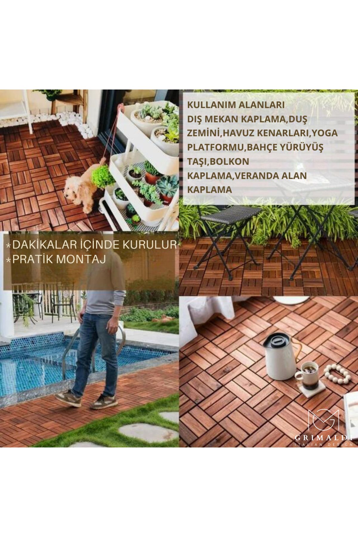 Interbuild Masif Akasya,ahşap Karo Zemin Kaplaması 30x30cm (10 Adet Karo = 0,9 M2) Altın Tik