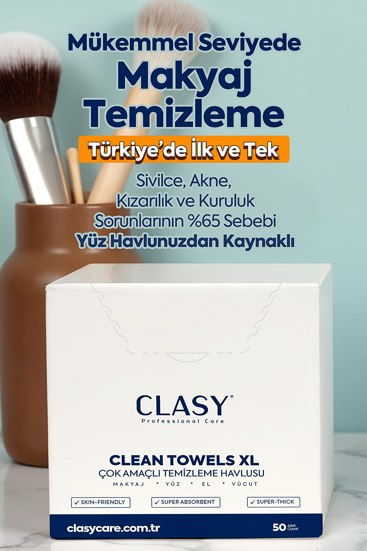 Clean Towels Xl - 50'li Makyaj Temizleme Ve Yüz Temizleme Havlusu / Tek Kullanımlık