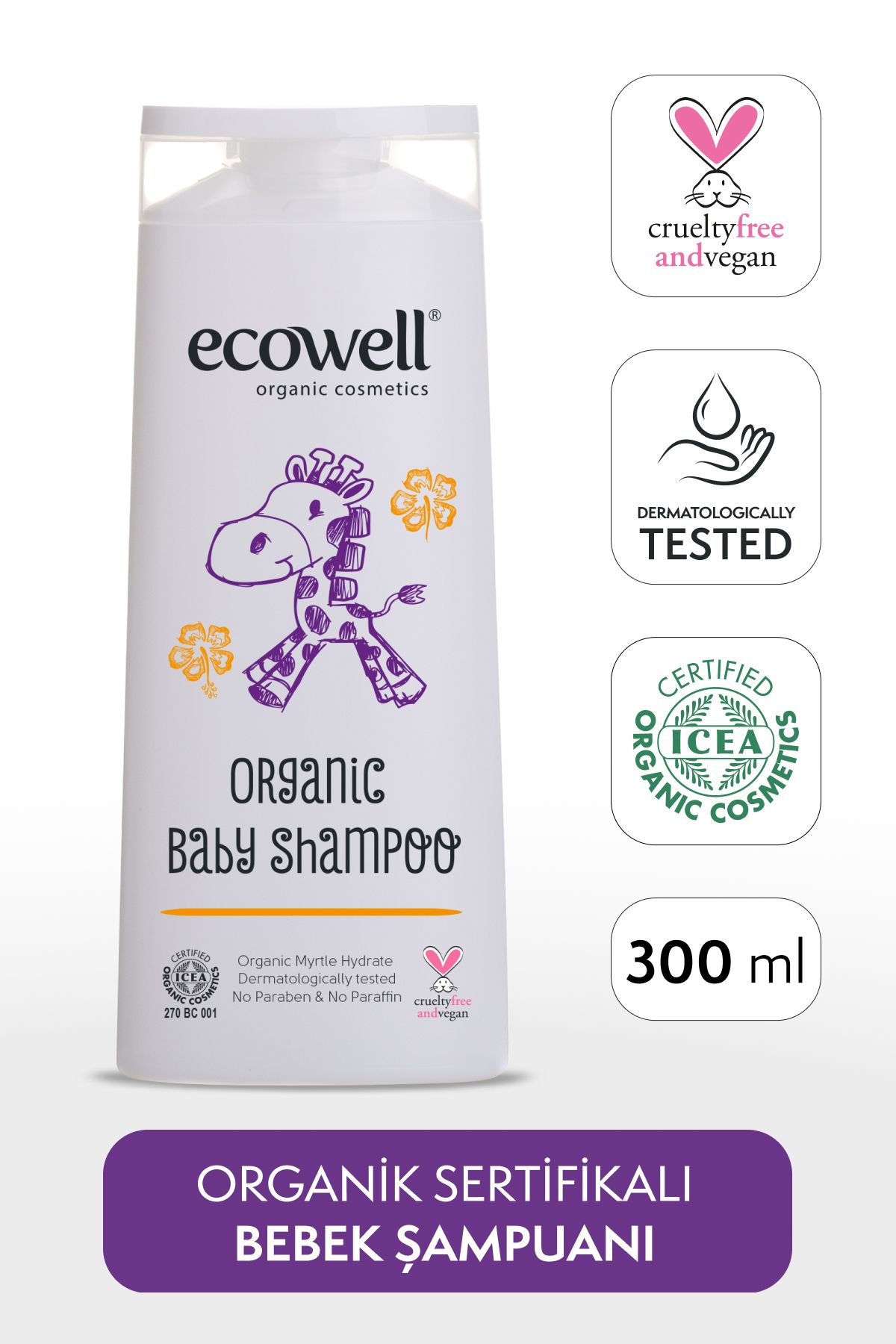 Organik Bebek Ve Çocuk Şampuanı, Saç Ve Vücut, Vegan Sertifikalı, Parabensiz, Konak Önleyici, 300 ml