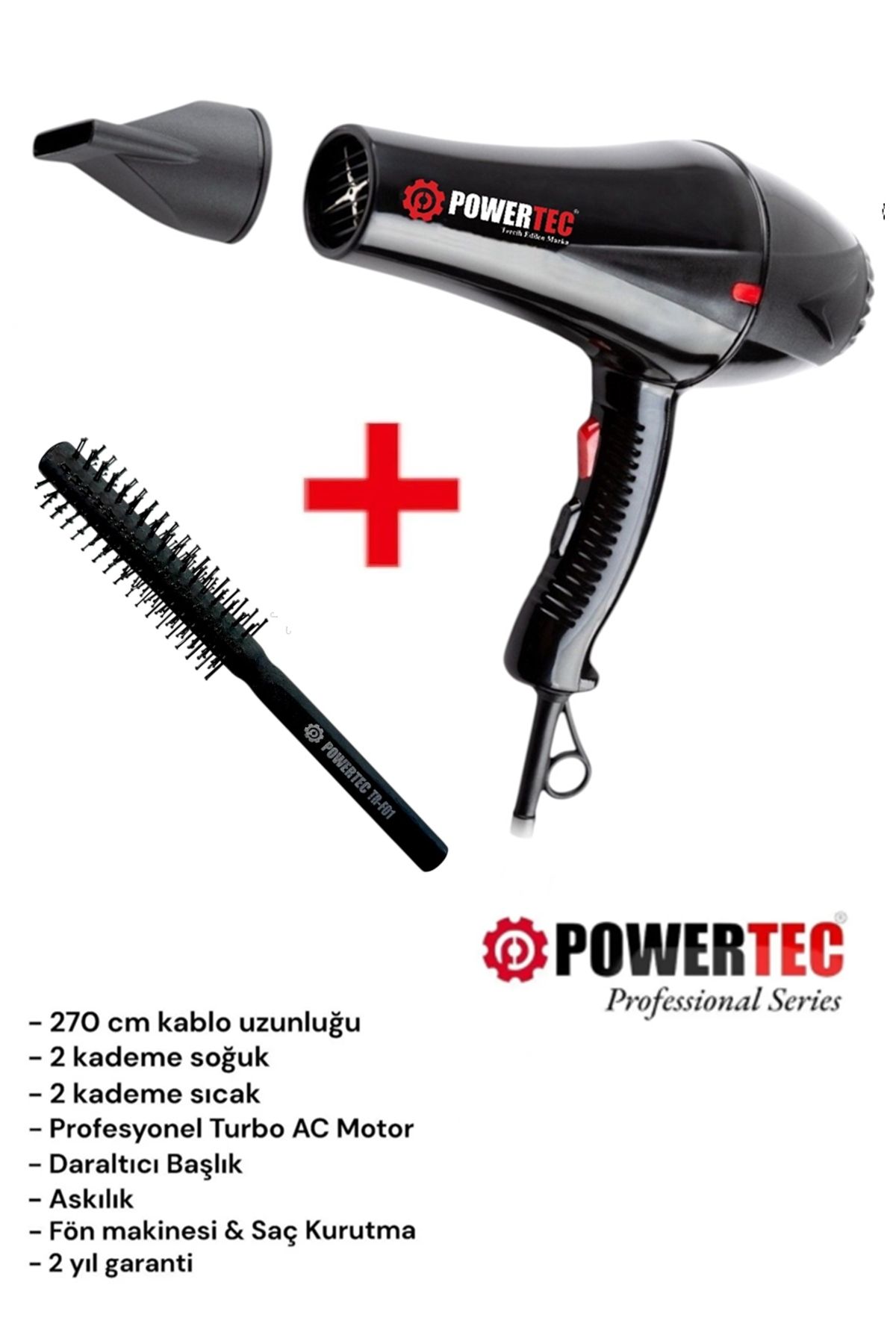 TR-901 Turbo Profesyonel Fön Makinası + Berber Fön Fırçası