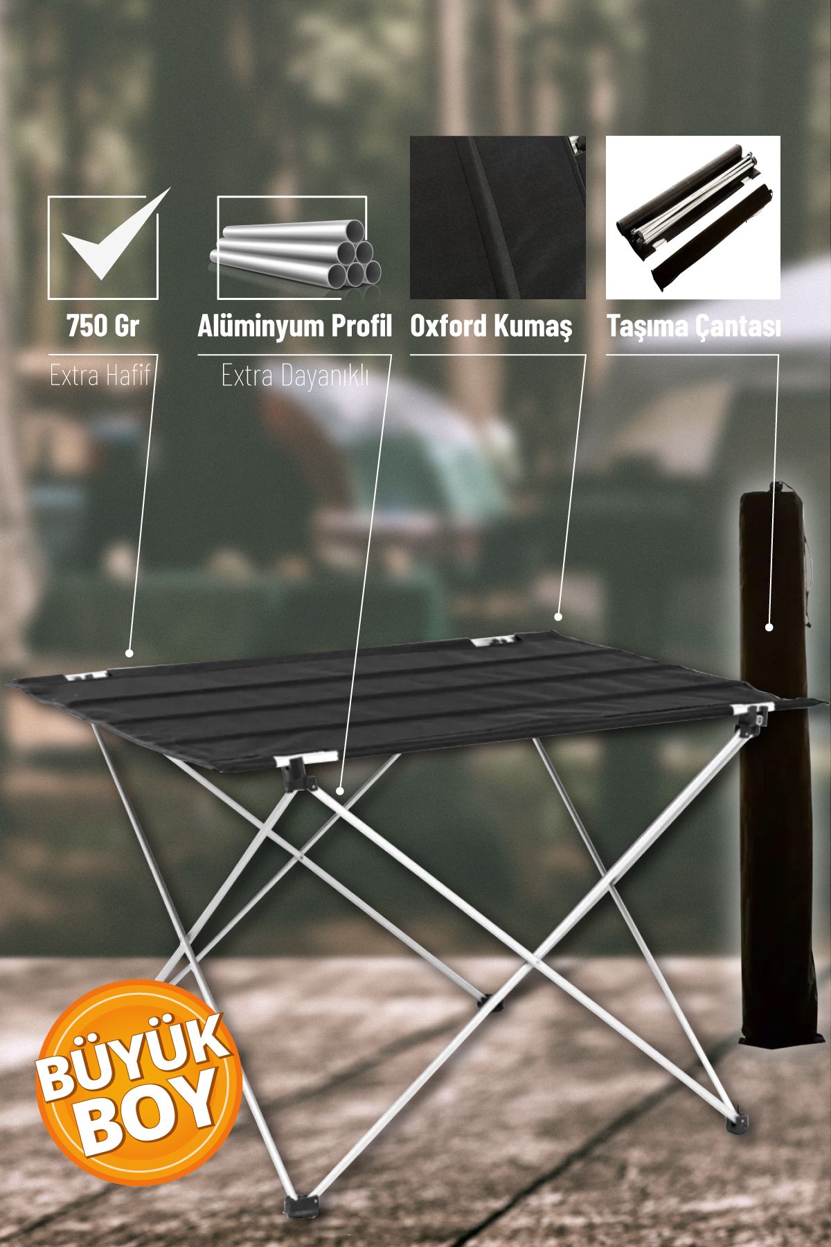 Alüminyum Katlanabilir, Geniş Model Taşıma Çantalı Kamp Ve Piknik Masası 73cm X 55cm X 53 Cm