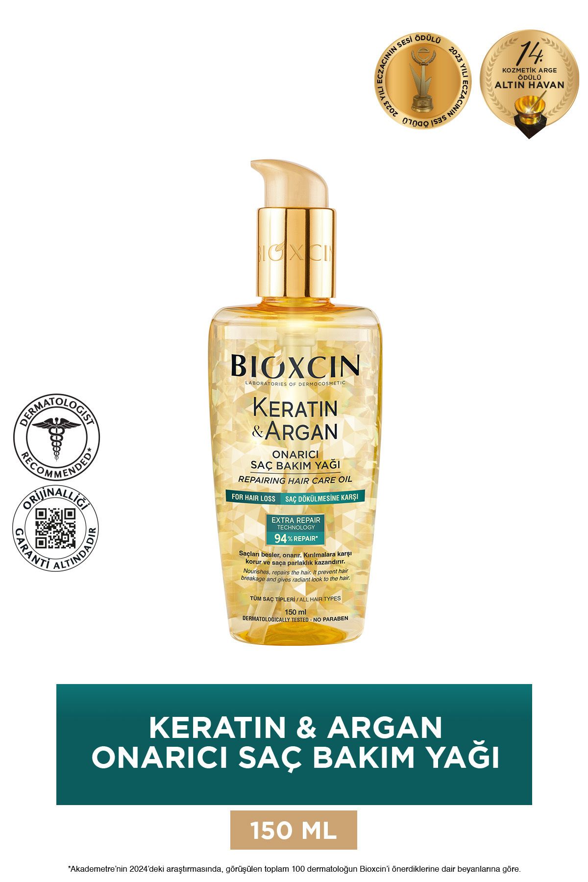 Keratin & Argan Onarıcı Saç Bakım Yağı 150 ml - Yıpranmış Ve Hassas Saçlar