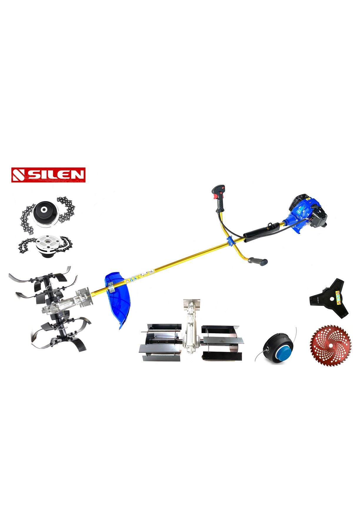 Model Dafu Turbo Motorlu Benzinli Yan Tırpan Toprak Çapalama Makinesi 2 Adet Çapa Aparatlı Set