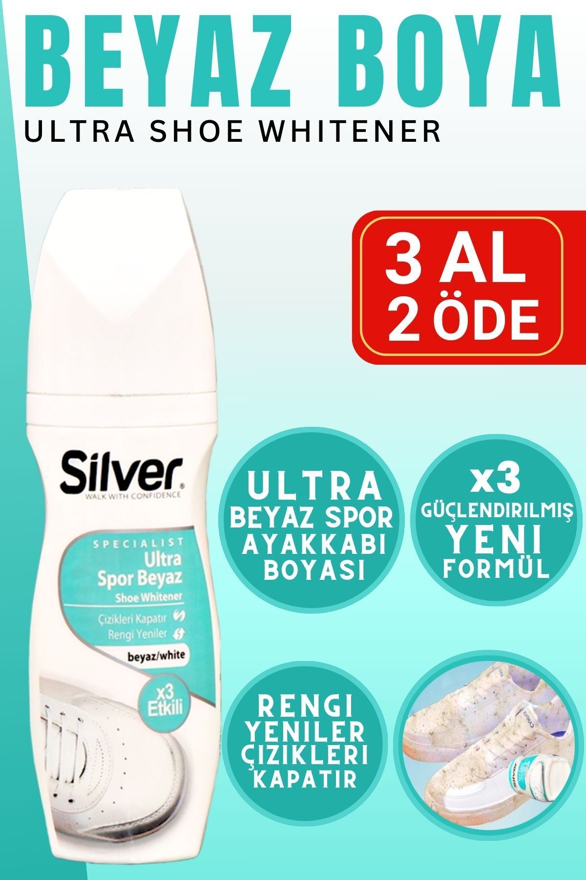 X3 Etkili Güçlendirilmiş Ultra Beyaz Spor Bez Ve Kumaş Likit Ayakkabı Boyası 75 ml