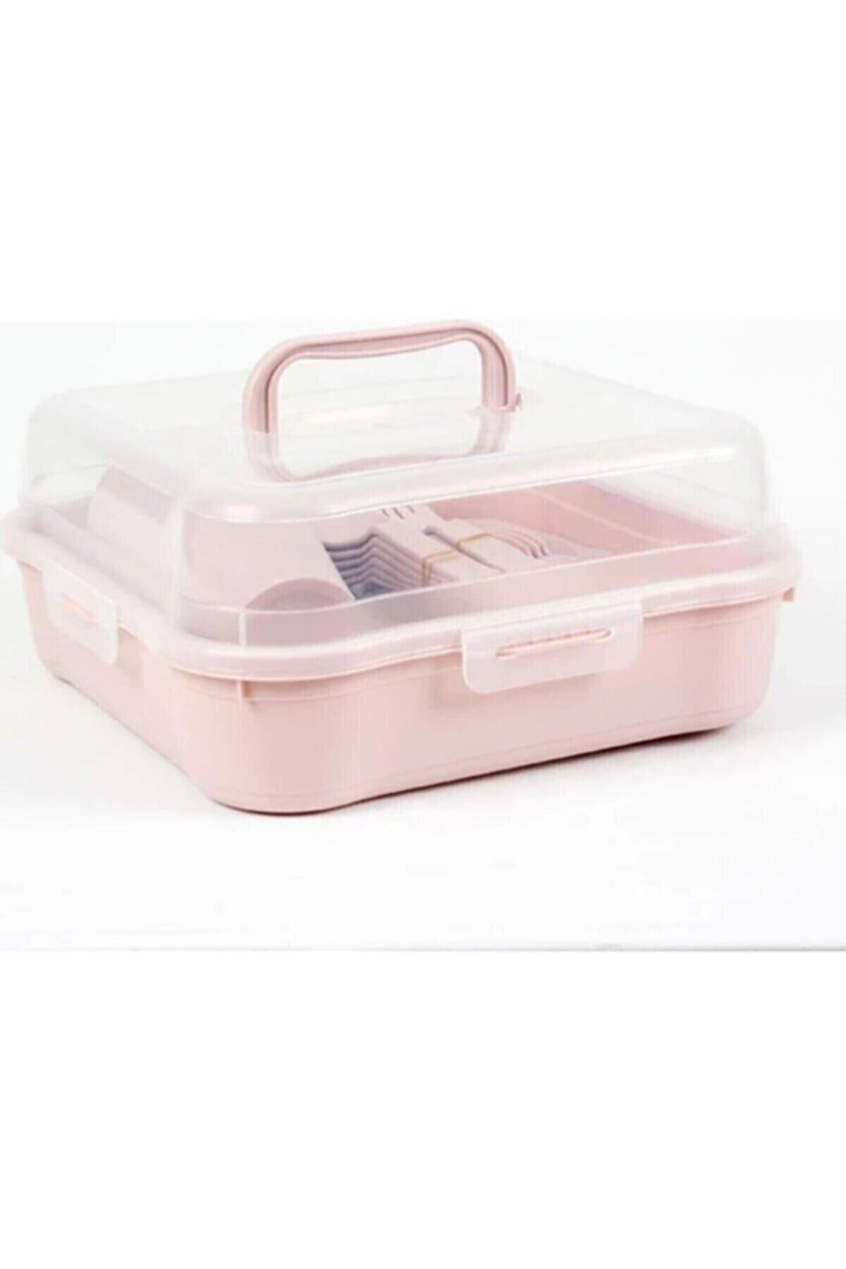 32 Parça 6 Kişilik Çantalı Magic Piknik Seti Pembe