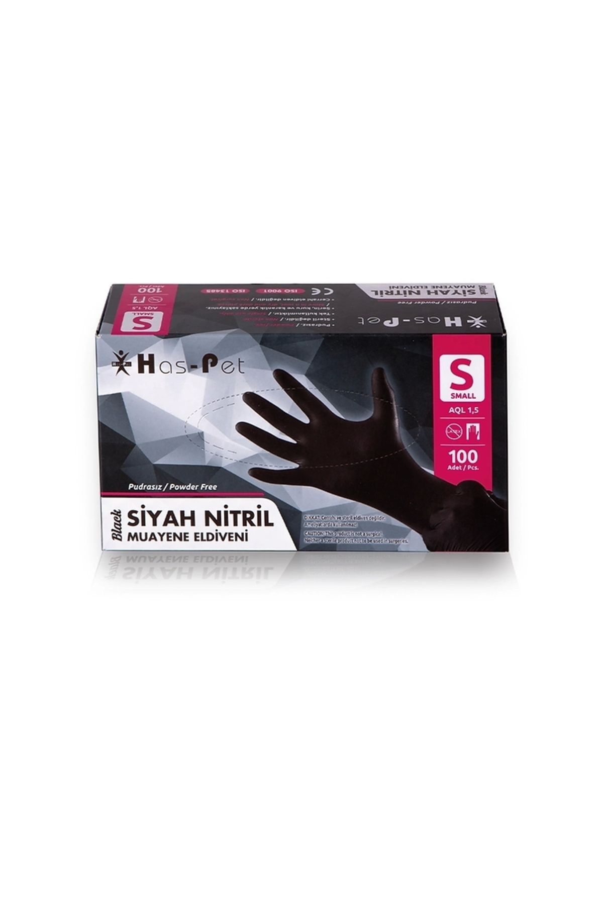 Haspet Siyah Nitril Pudrasız Eldiven S Beden 100 Lü
