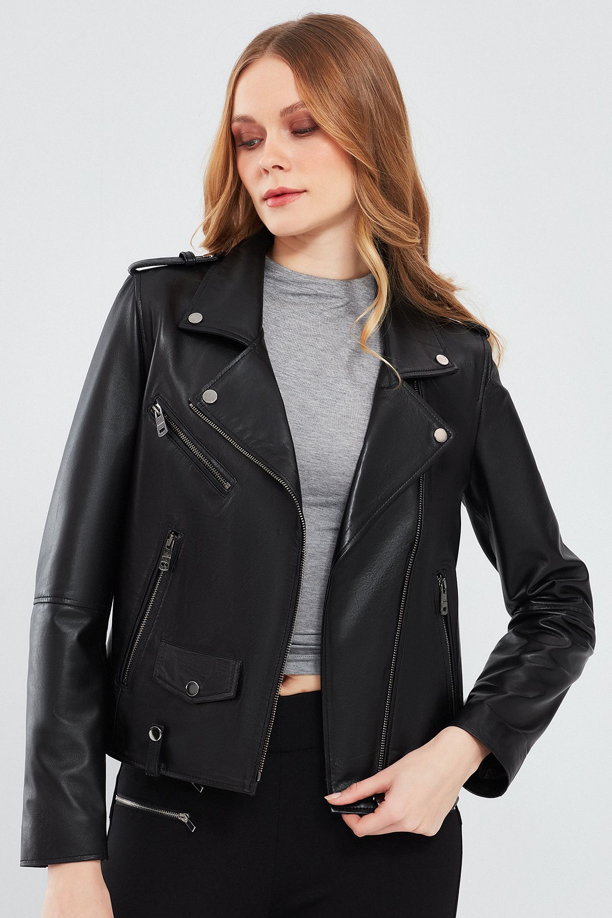 Egoist Kadın Siyah Biker Deri Ceket 19wgm5794u4