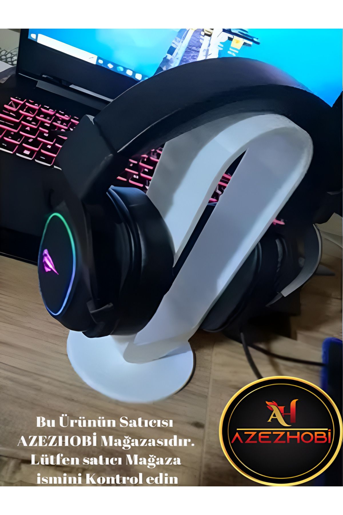 Azezhobi Gamer Kulaklık Standı - Dekoratif Kulaklık Tutucu Beyaz 23cm