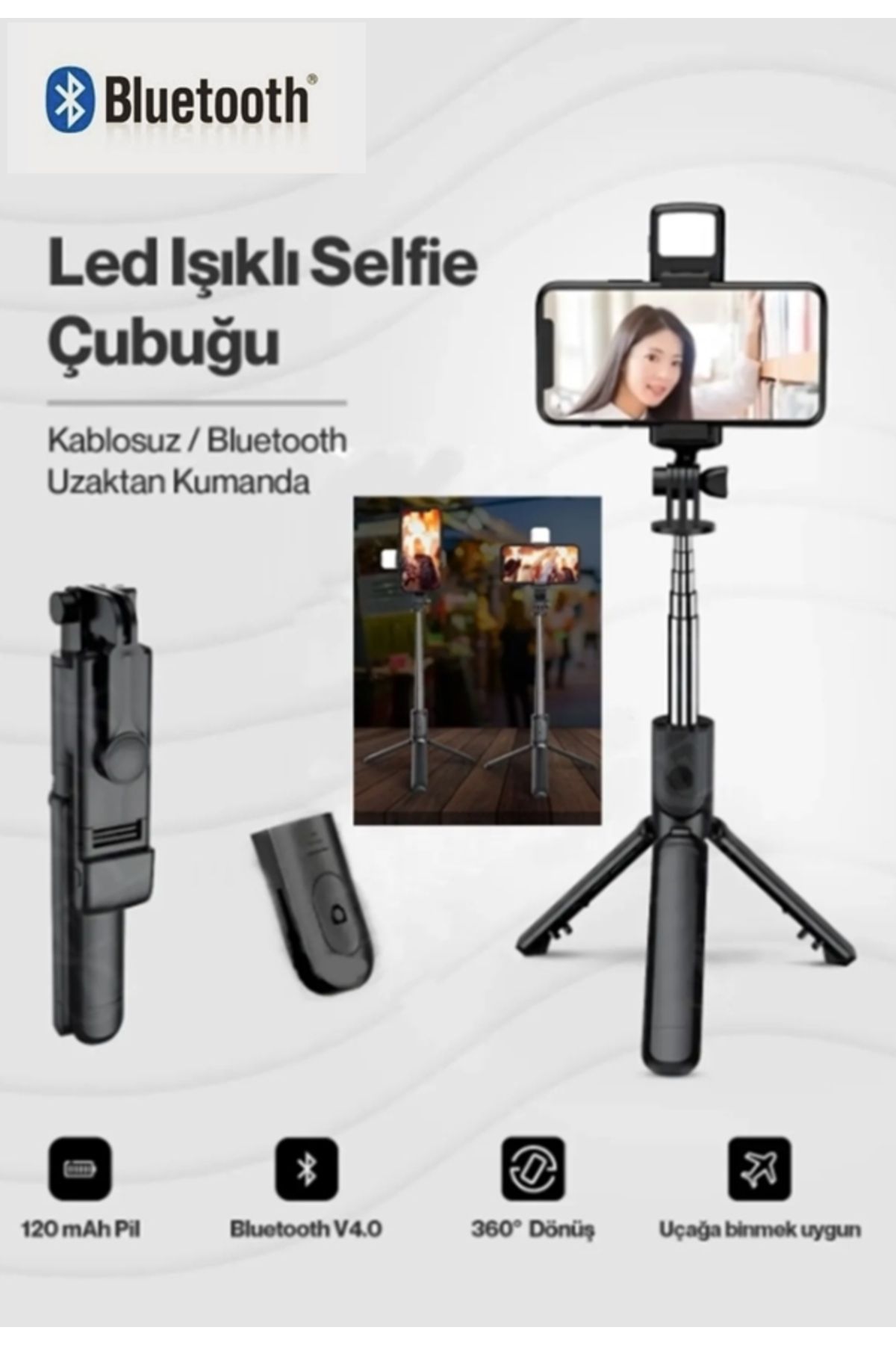 S03 Led Işıklı Tripod Bluetooth Kumandalı Üçü Birarada Selfie Çubuğu Monopod