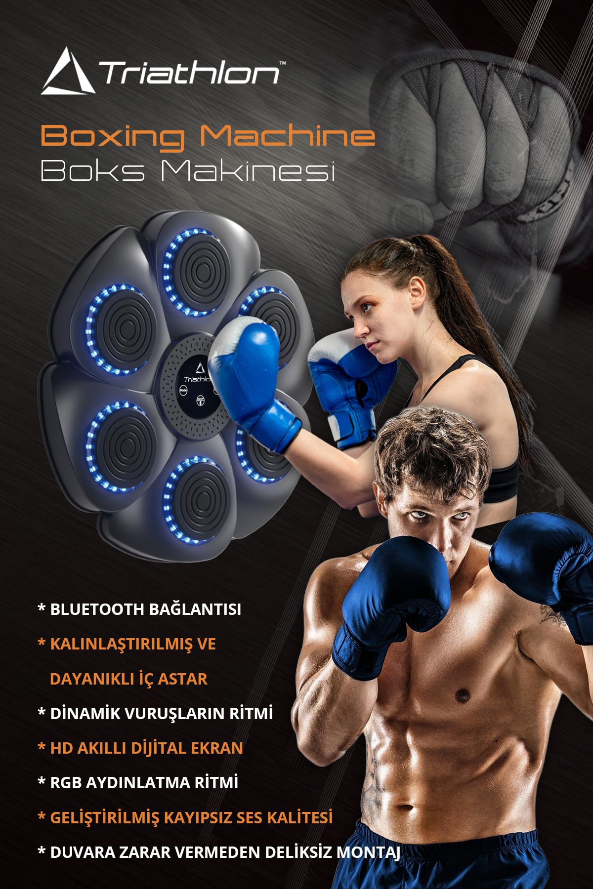 T-225 Refleks Geliştirici Akıllı Boks Eğitim Makinesi / Bluetooth / RGB / Müzikli / Eldiven Hediyeli