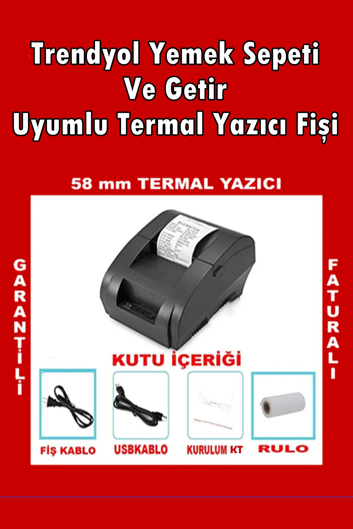 Termal Makbuz Yazıcı Adisyon Yazıcısı Getir Yemek Sepeti Fiş Yazıcı