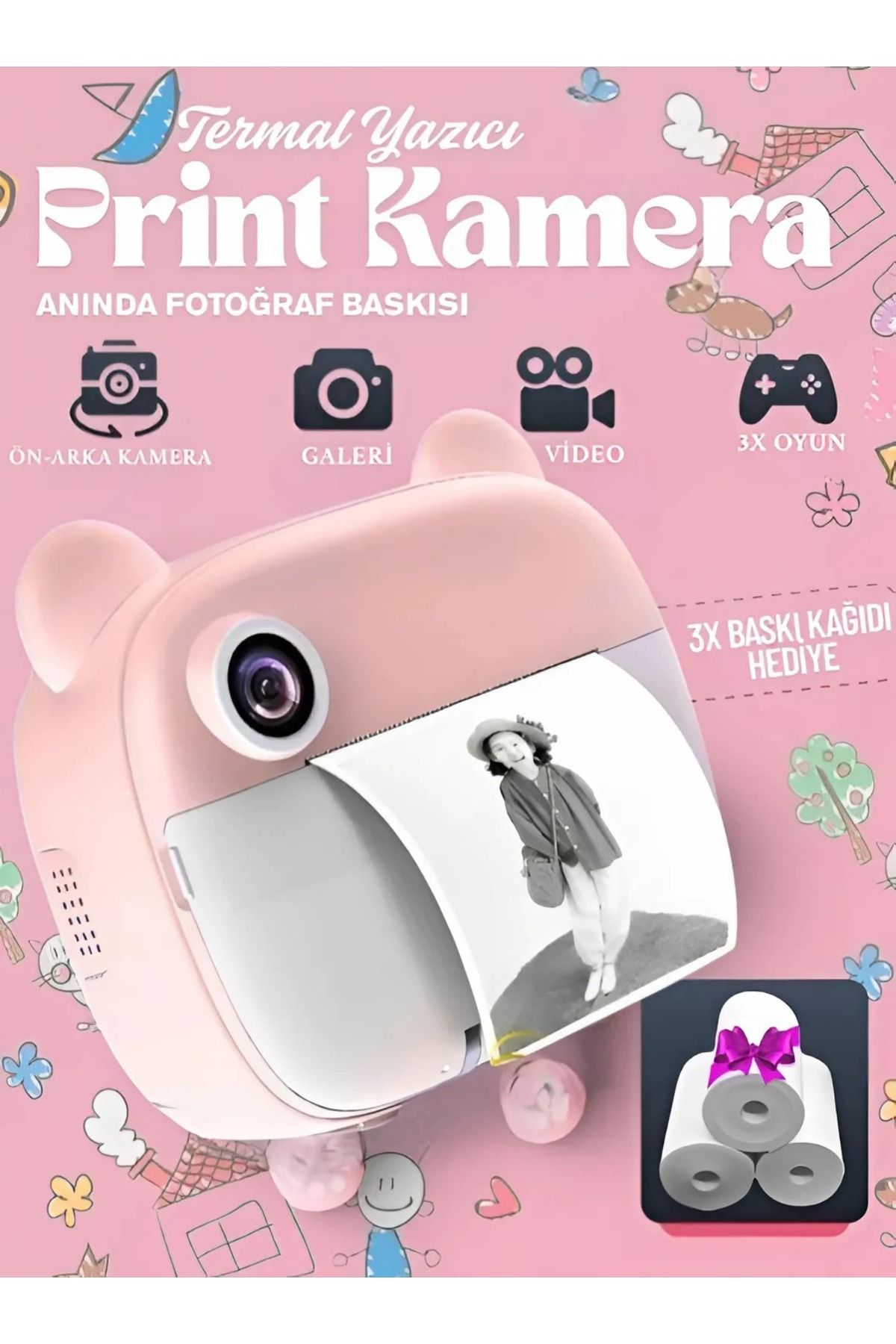 Print Camera Çocuk Fotoğraf Makinesi Dijital HD Video Kamera Anlık Termal Resim Kağıt Baskılı Yazıcı