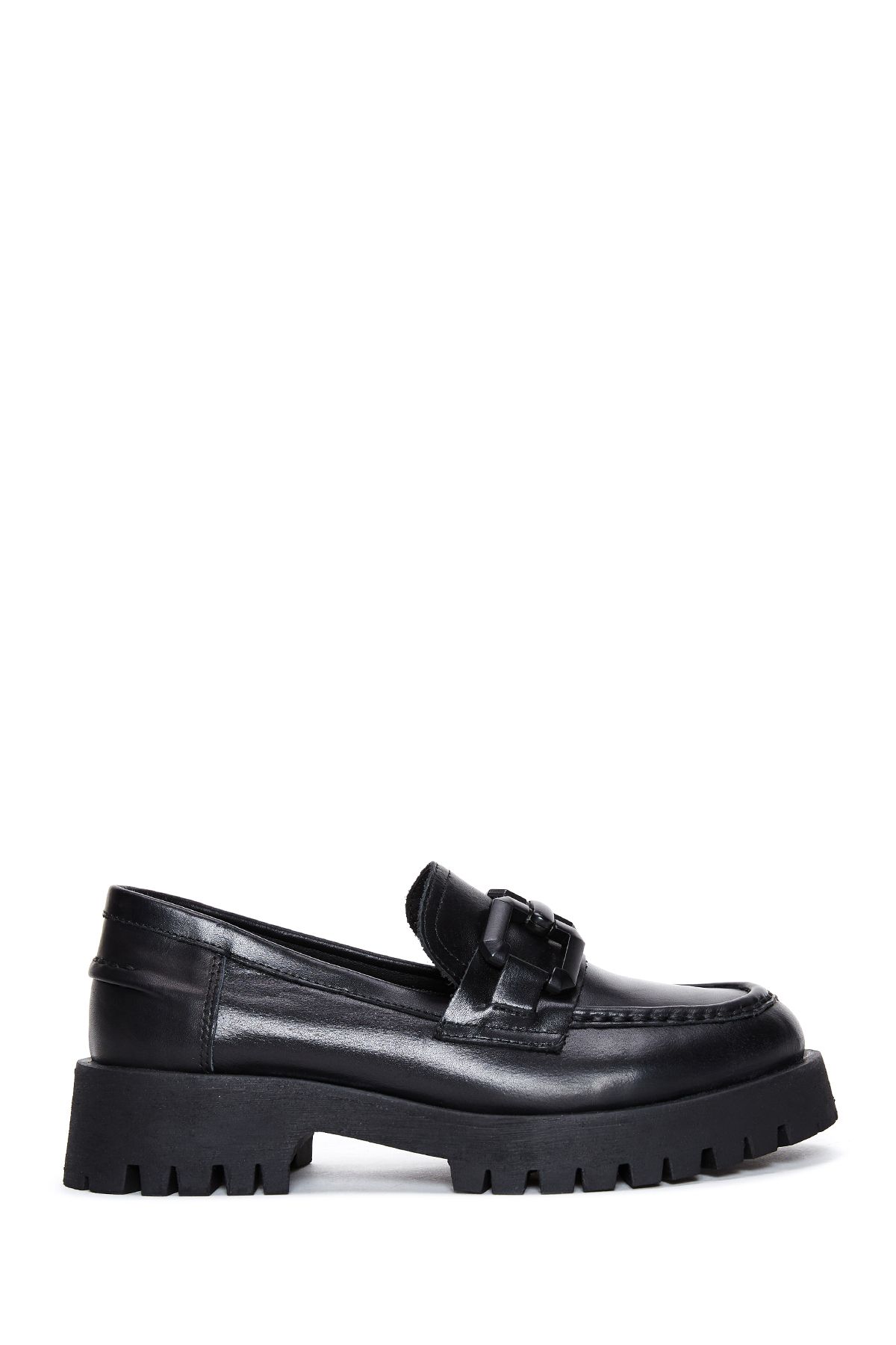 Kadın Siyah Deri Maskülen Loafer 24WFD180118