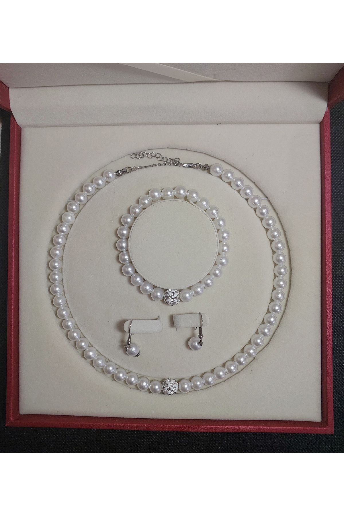 İnci Kolye Bileklik Küpe Set