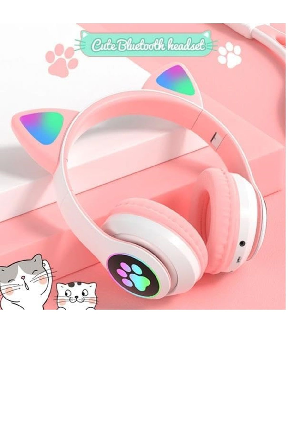A Kalite Vilya Kedi Kulağı Detaylı Uyumlu Bluetooth Kablosuz Kulaklık Çocuk Oyuncu