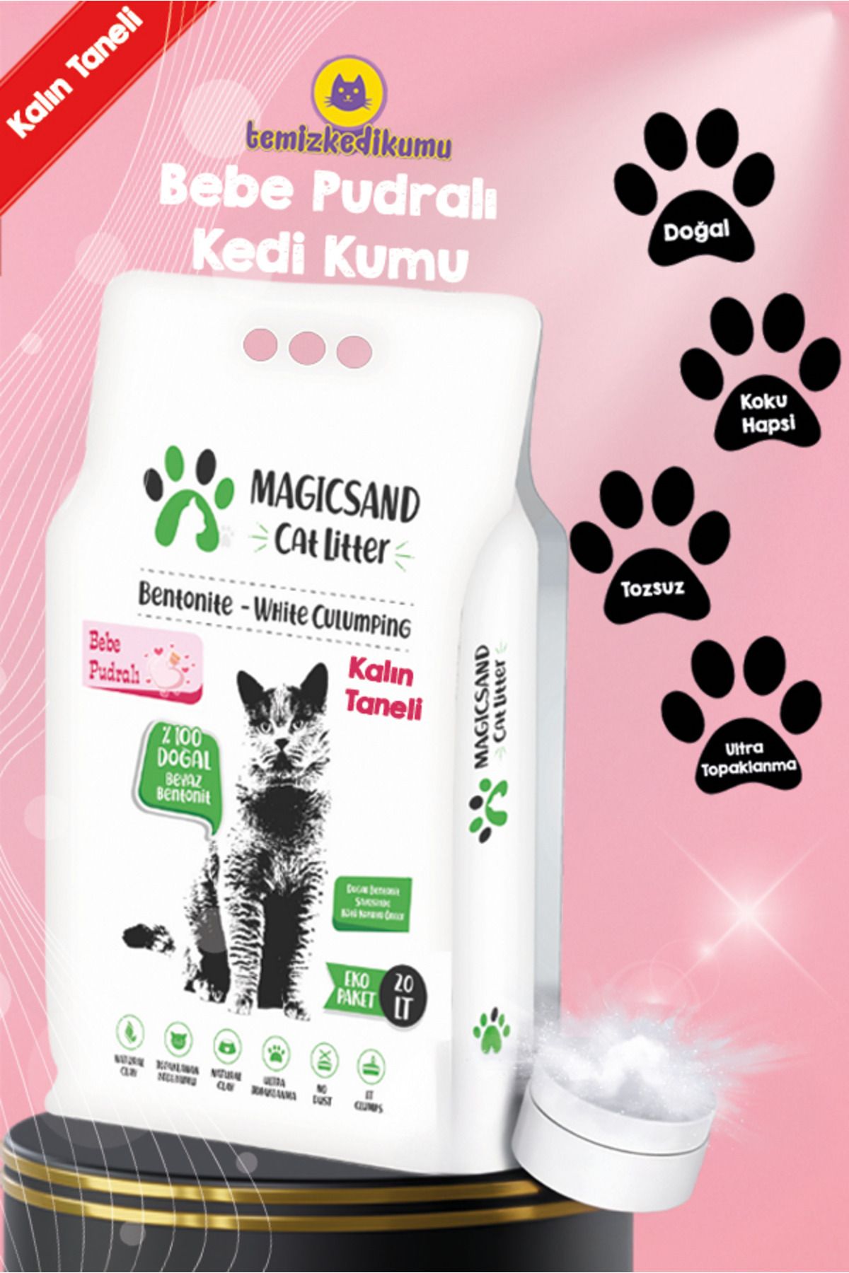 Bebek Pudralı Kalın Taneli Kedi Kumu 20 Lt