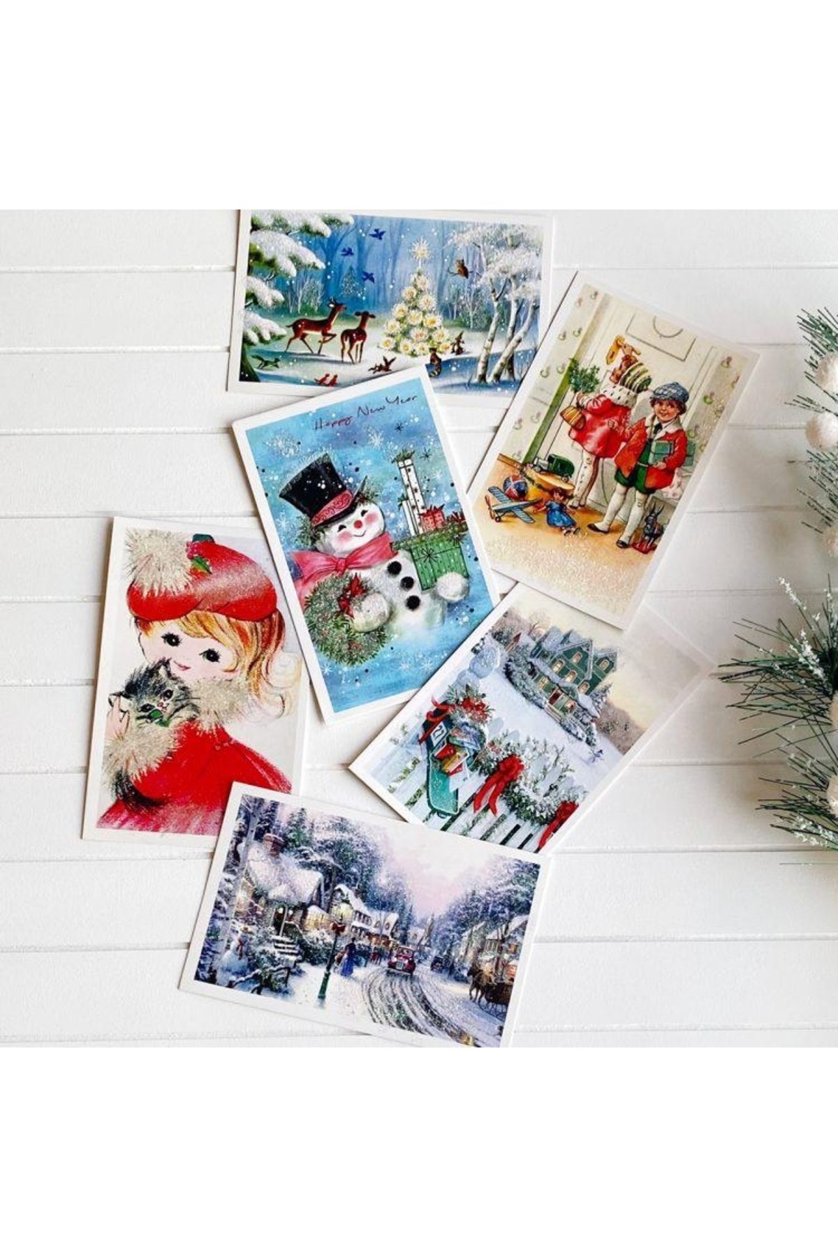 6lı Simli Kartpostal Seti, Yılbaşı, Kardan Adam