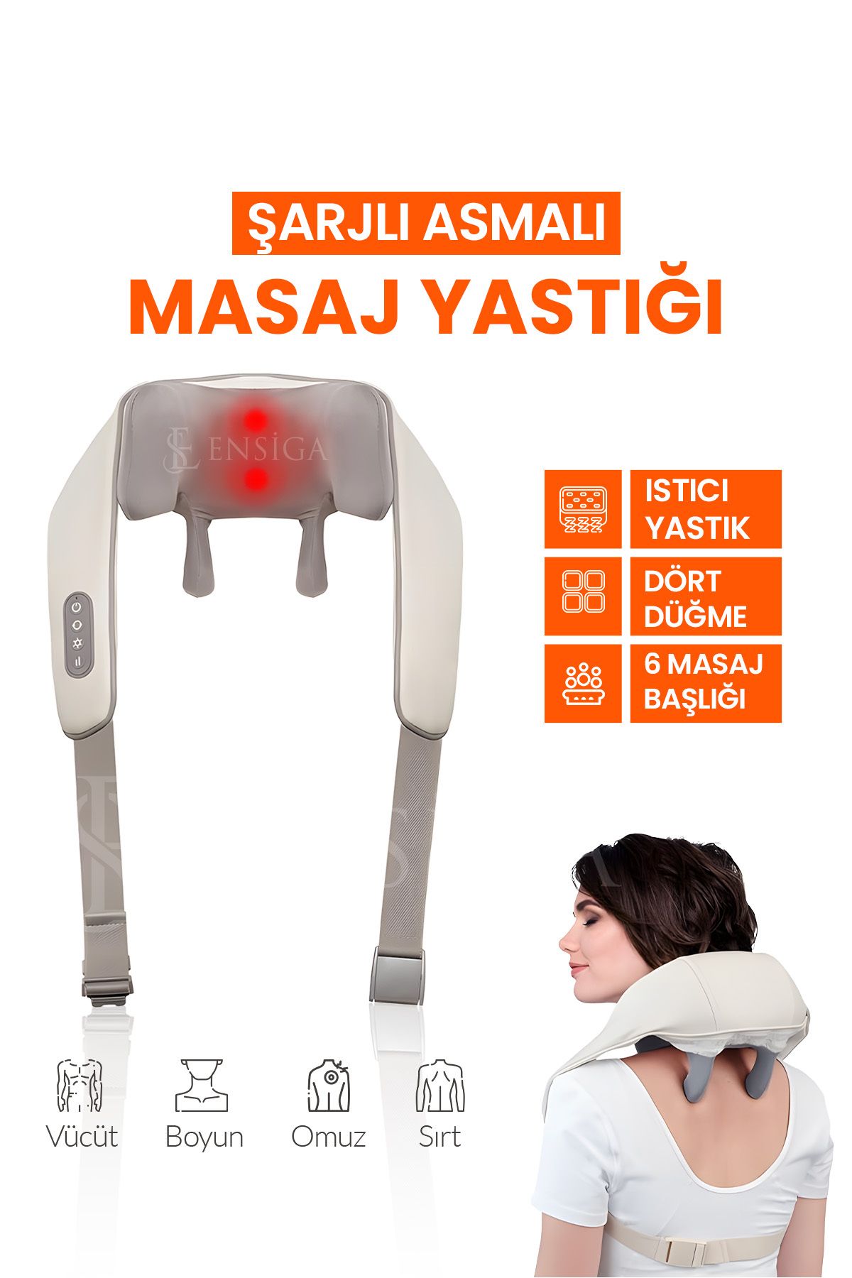 Şarjlı 2024 Yeni Nesil 8d Boyun Sırt Omuz Yoğurma Asmalı Masaj Yastığı Akupunktur Masajı