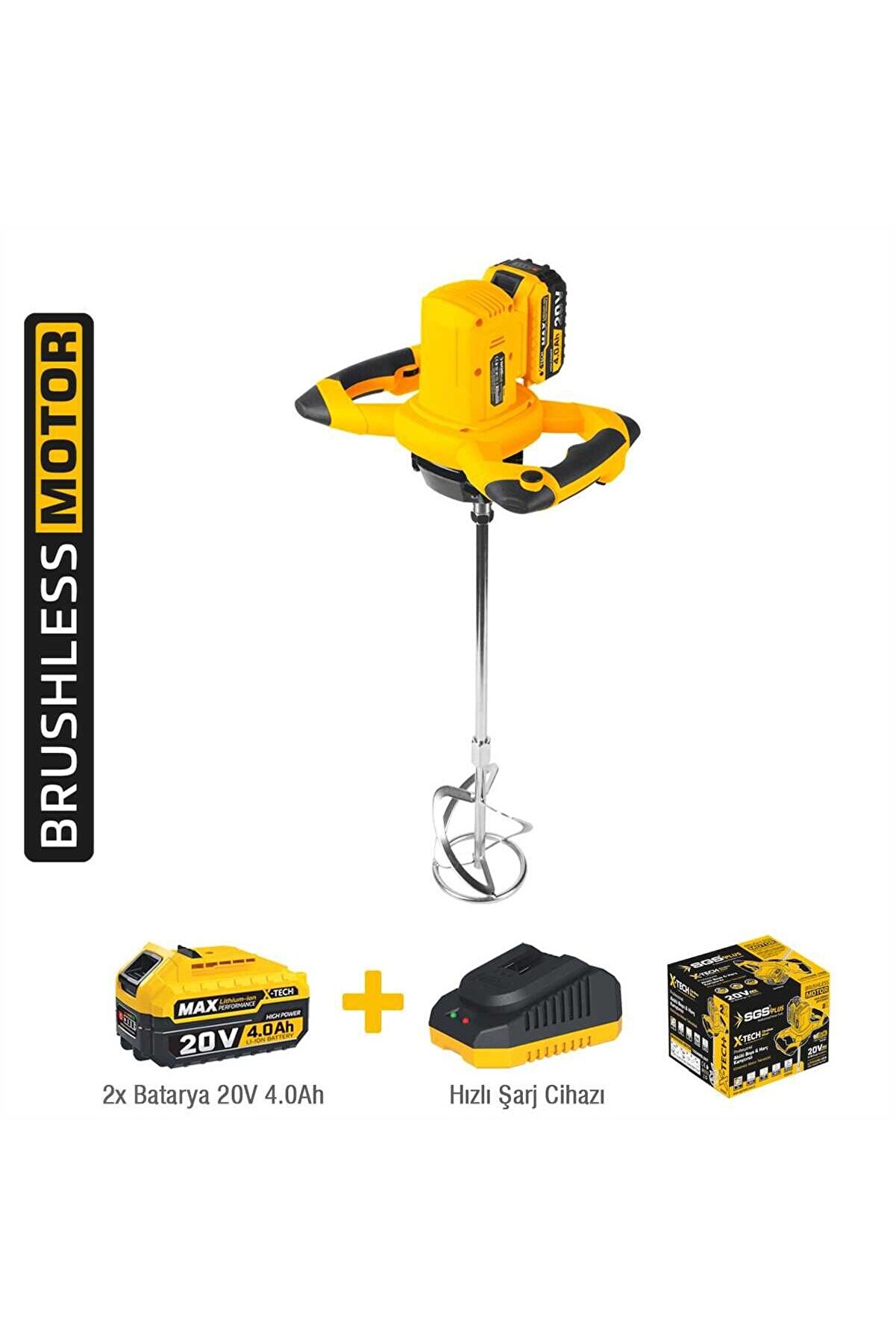 SGS5440 - 20 Volt 4 Amper Akülü Boya Harç Karıştırıcı Mikser Çift Akülü