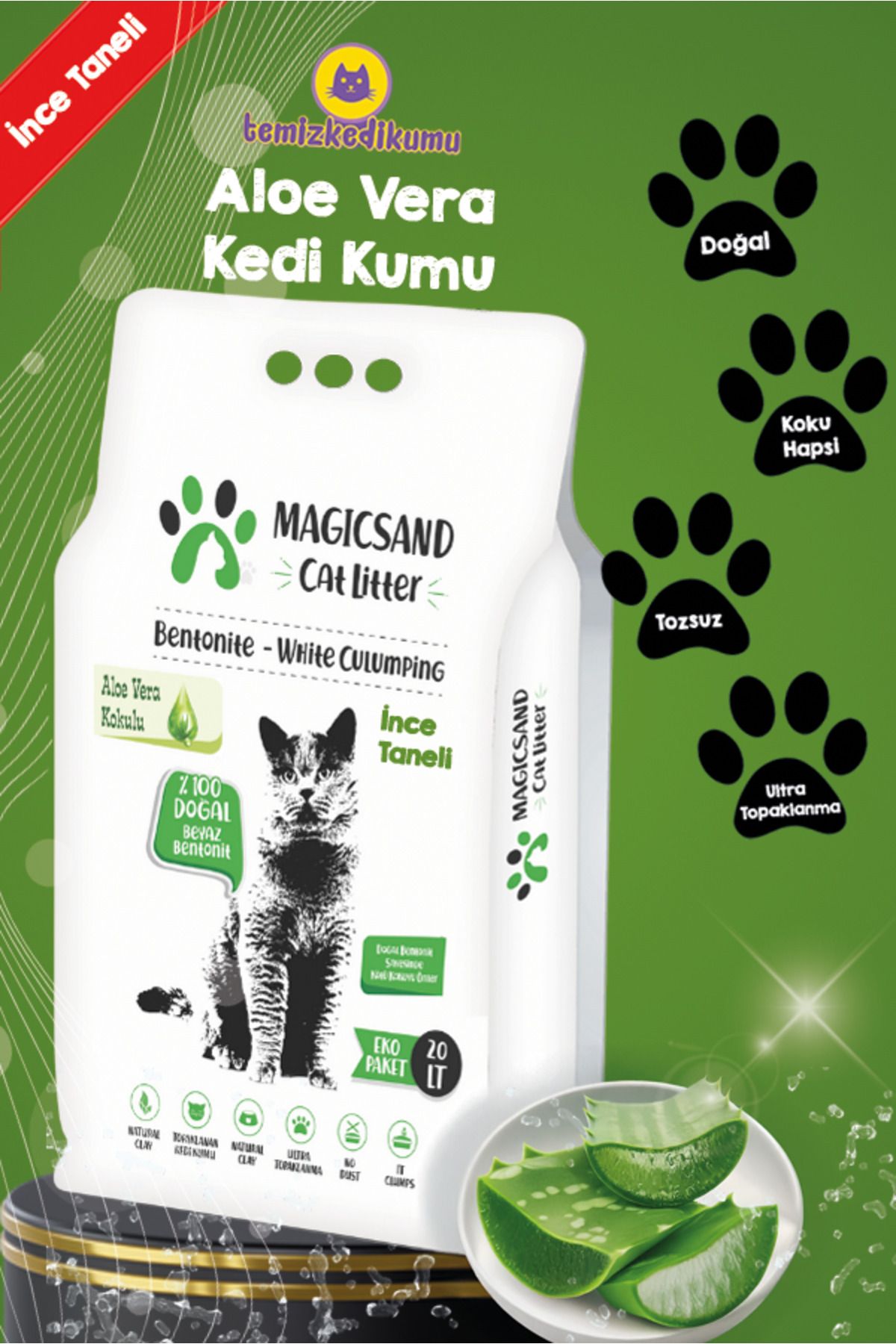 Litter Aloe Vera Kedi Kumu 20 Lt Ince Taneli