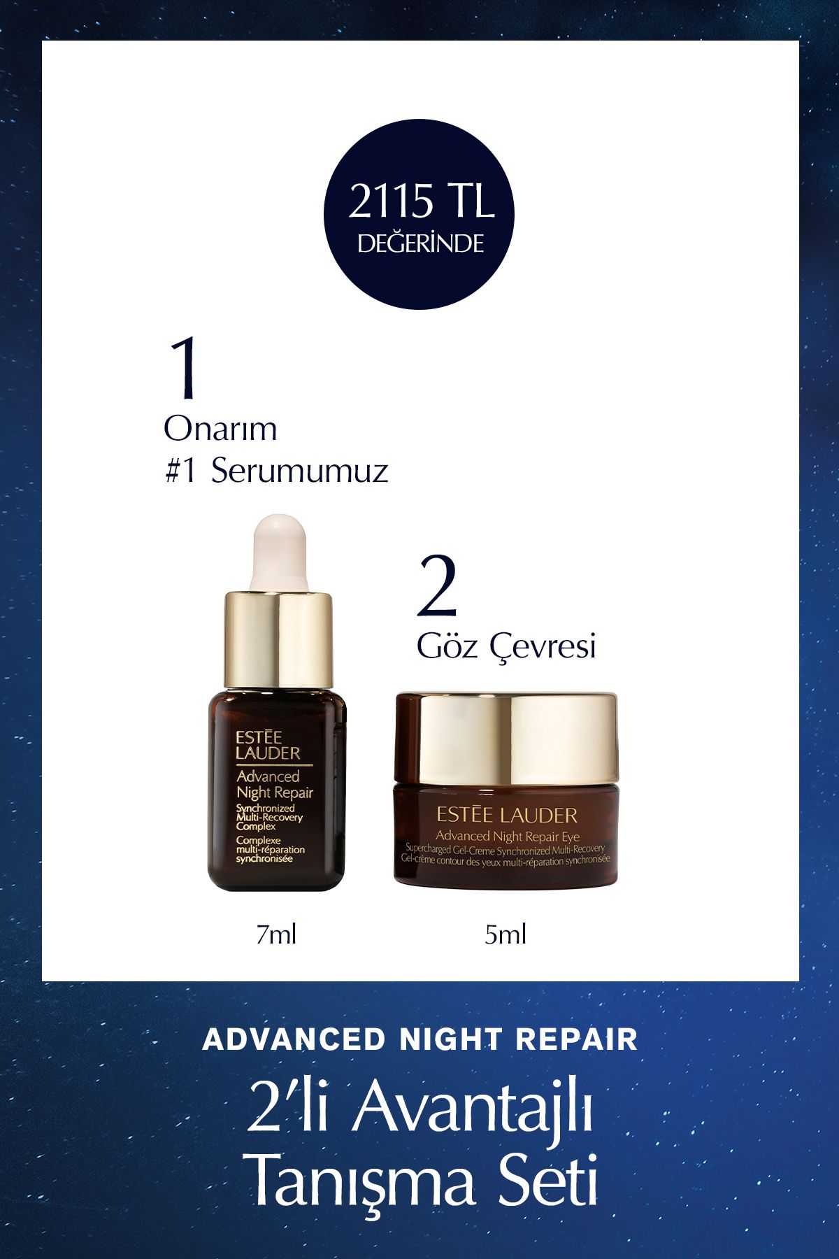 Seyahat Boy Cilt Bakım Seti - Advanced Night Repair Onarıcı Serum 7ml Jel Göz Kremi 5ml