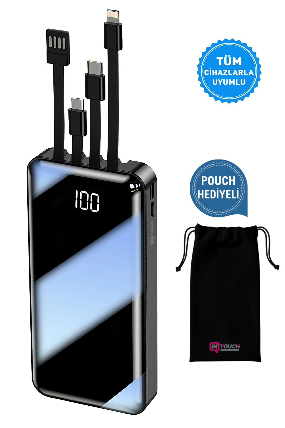 20.000 Mah Prime Dijital Göstergeli Dahili Çoklu Kablolu Powerbank,siyah