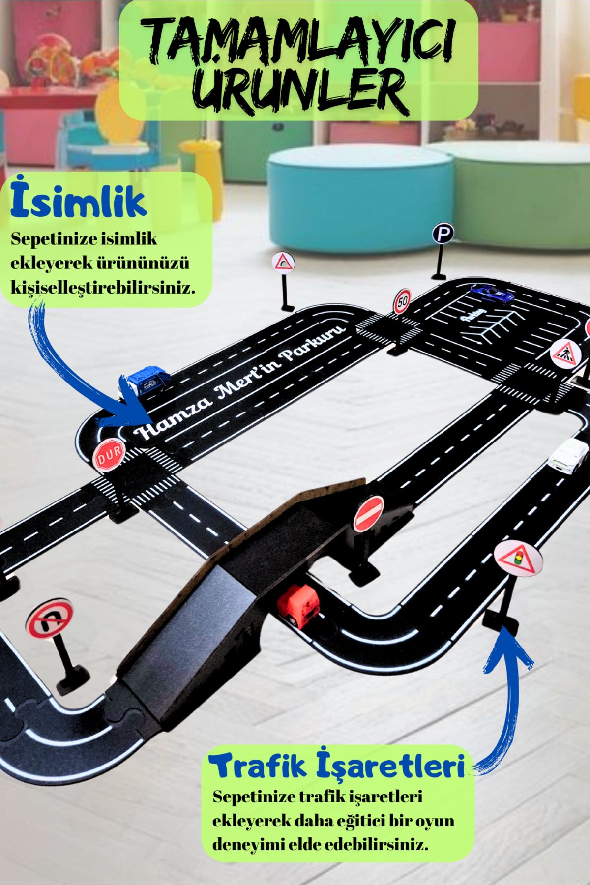 Oyuncak Araba, Araç Parkuru (LARGE) -eğitici Ve Eğlenceli Yol Yapım Ahşap Oyuncak - Otoban Puzzle