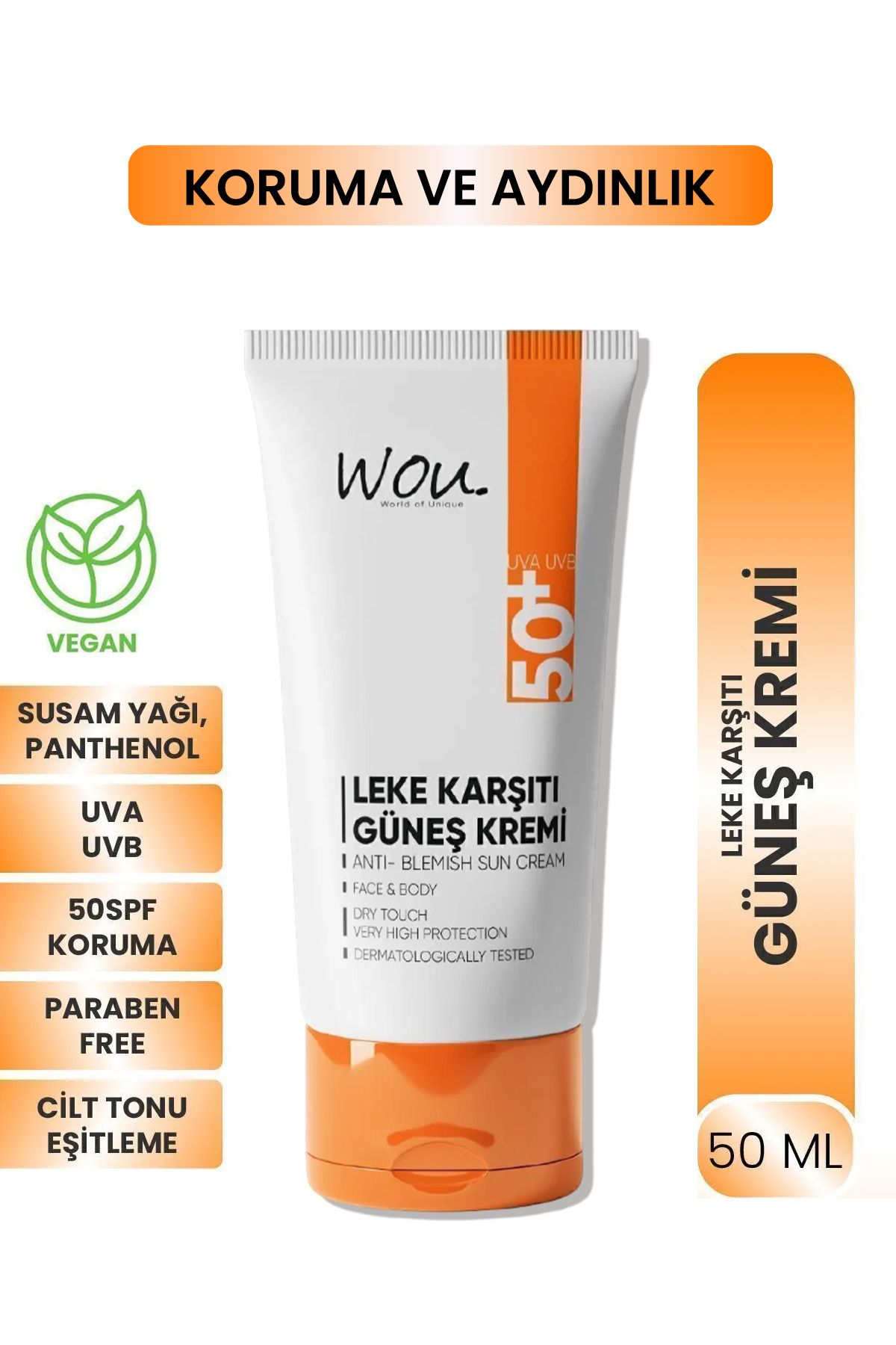 Wou Leke Karşıtı Yüksek Koruma Güneş Kremi Spf50 50 ml