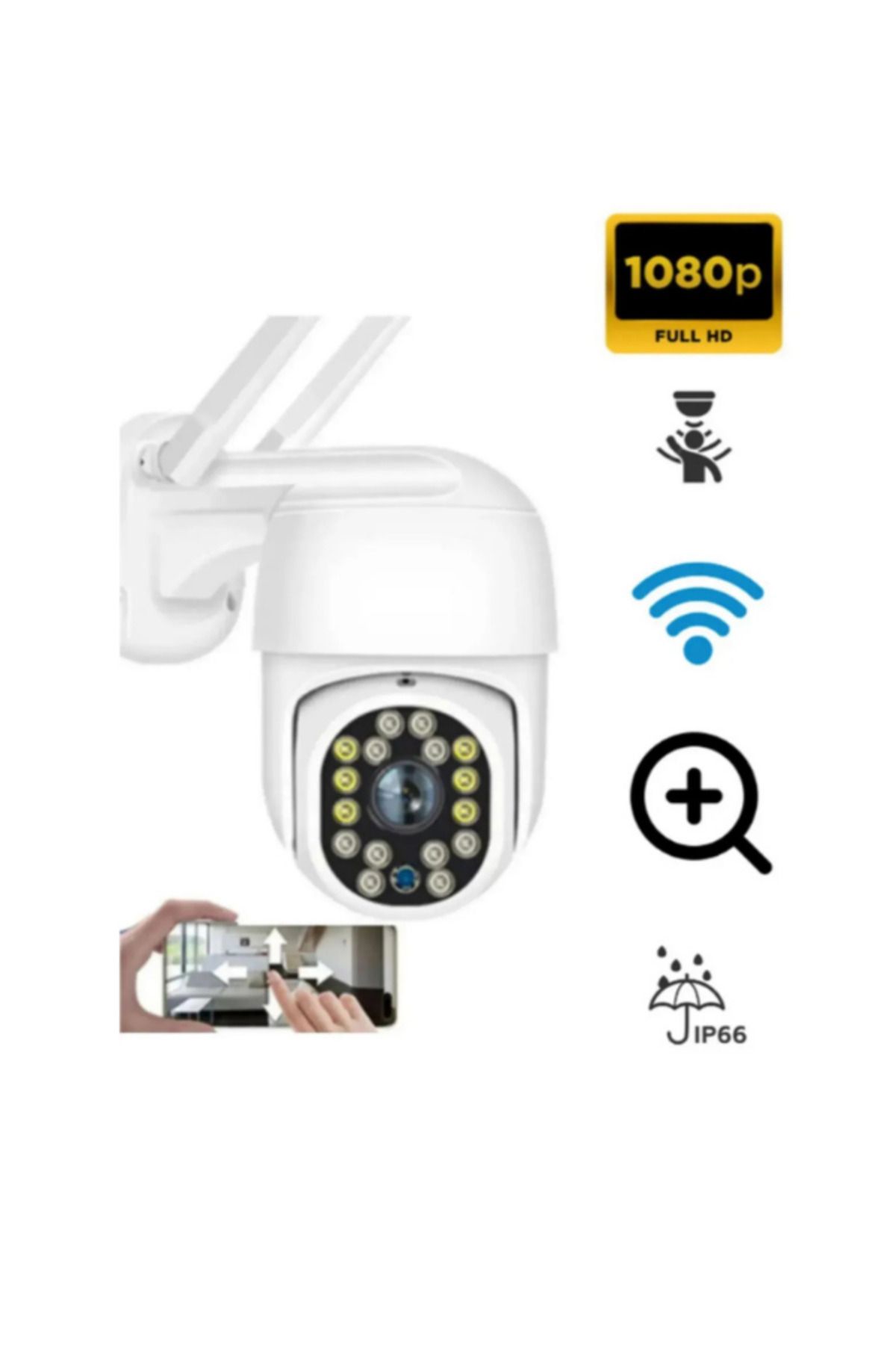 360° Kablosuz Wifi Ip Kamera, 1080p Hd 2 Mp Gece Görüşlü Hareketli Dış Mekan Kamera