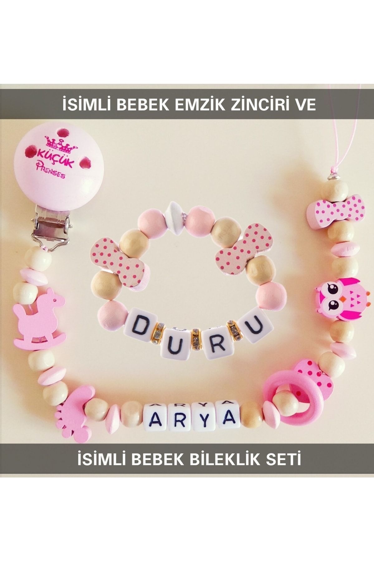 Isimli Bebek Emzik Zinciri Ve Bebek Bileklik Seti Bez027