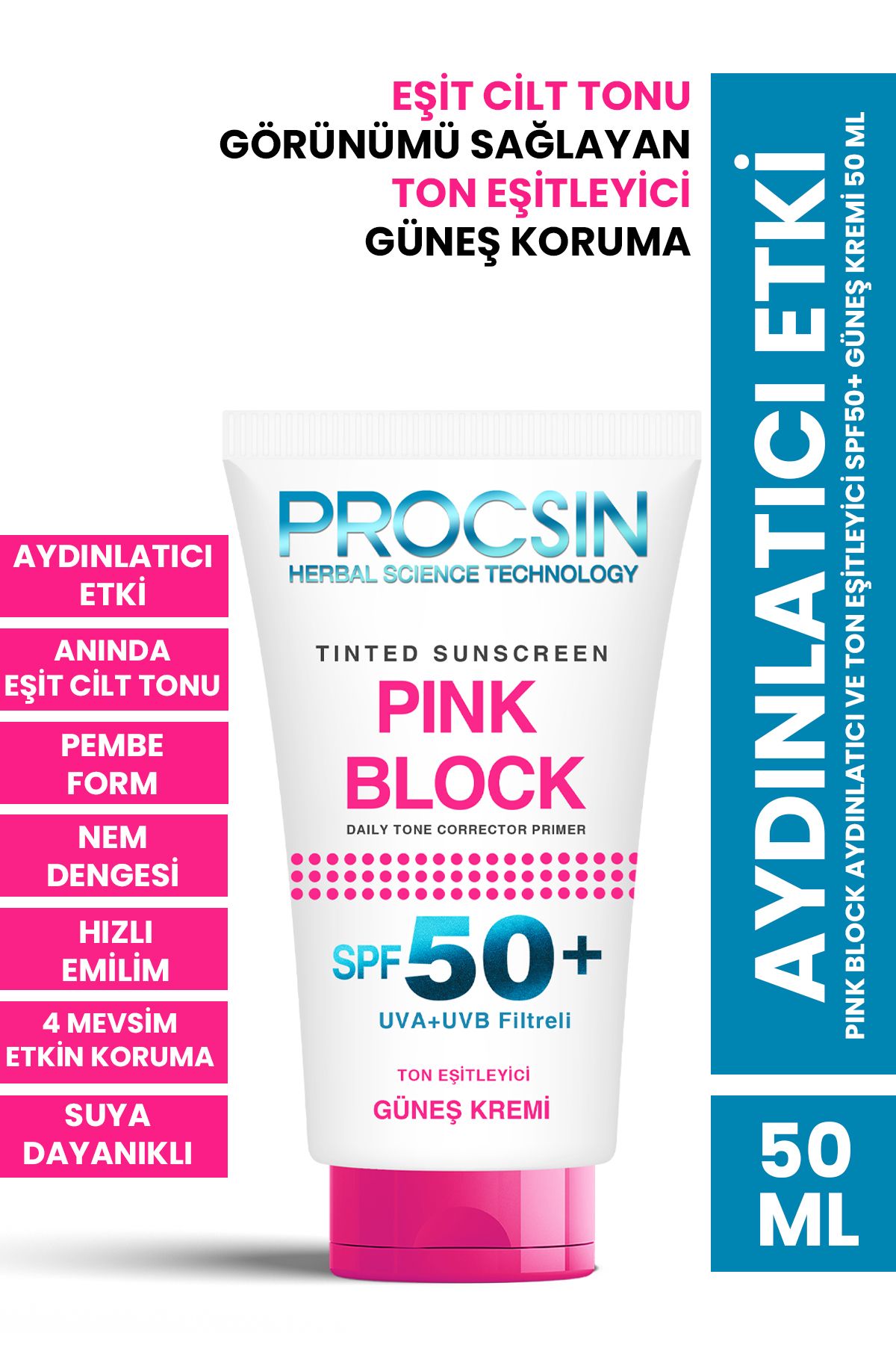 Pink Block Aydınlatıcı Ve Ton Eşitleyici Spf50 Güneş Kremi 50 ml