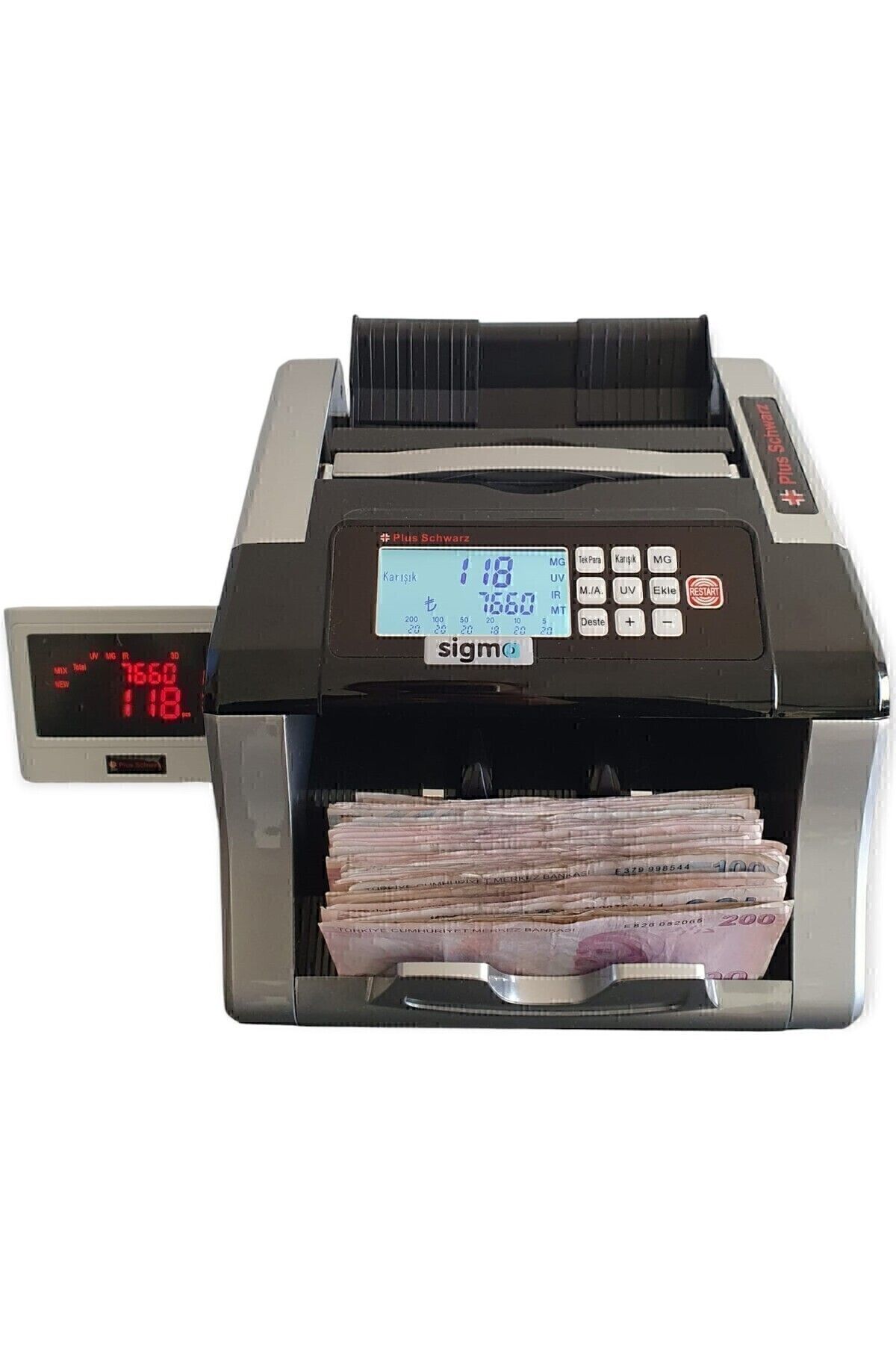 Schwarz Karışık Para Sayma Makinesi, Tl Karışık Sayım - Euro Ve Usd Adet Sayım - Müşteri Ekranı