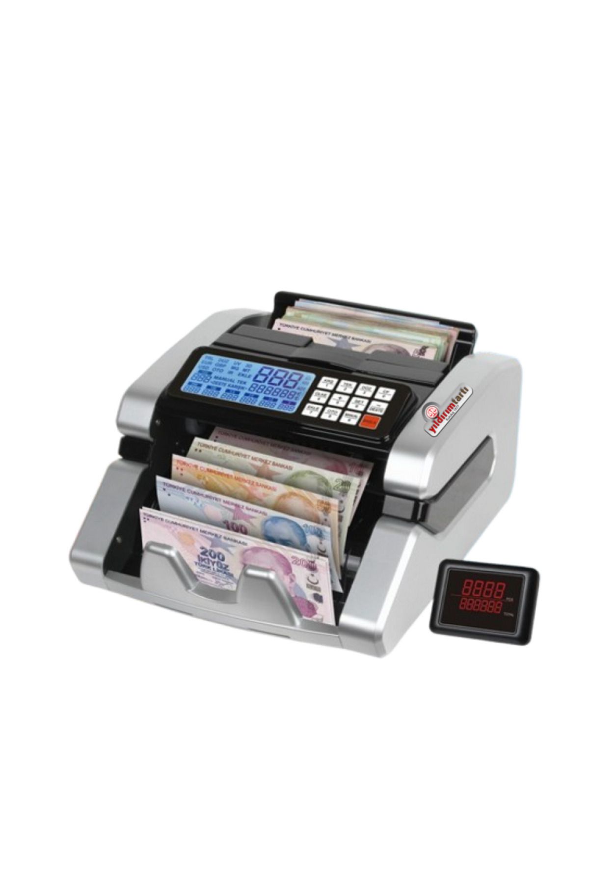 Turko TL Karışık, Dolar ve Euro Adet Sayım Geçersiz Para Tespitli Para Sayma Makinesi Müşteri Ekranı