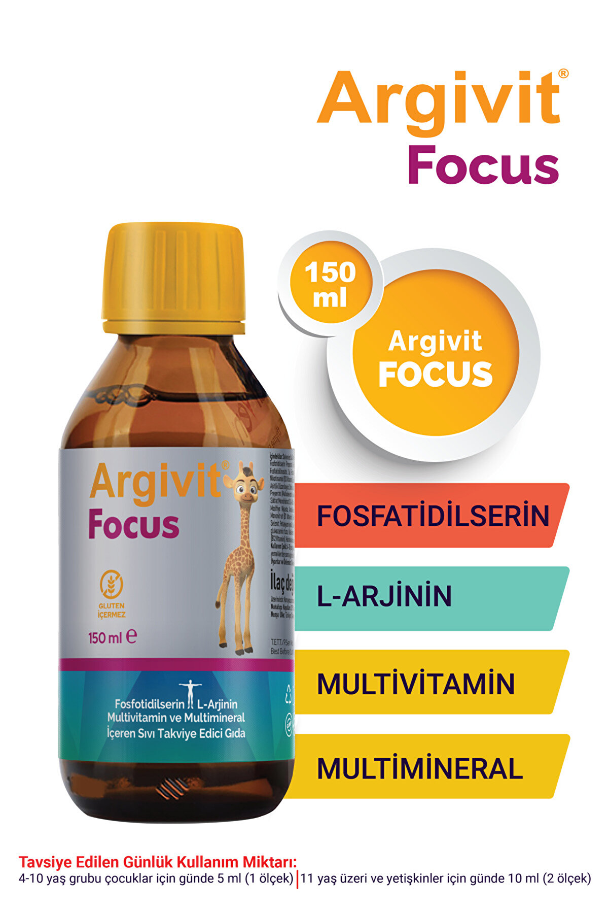 Focus Fosfatidilserin, L-arjinin, Multivitamin Ve Multimineral Şurup 150 ml - Portakal Ve Vanilya