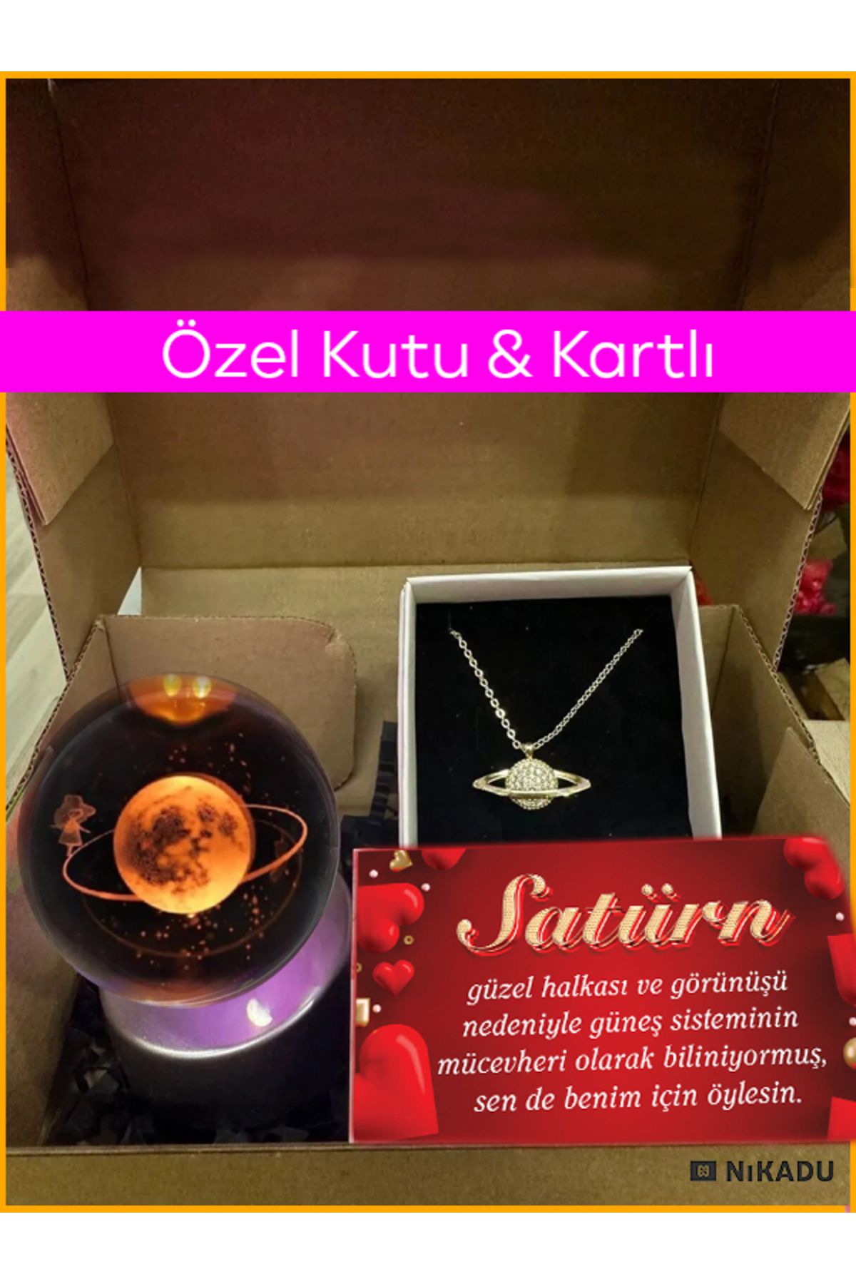 Renk Değiştiren Led Işıklı Cam Satürn Kız Küre Dolunay Lamba Kristal Top