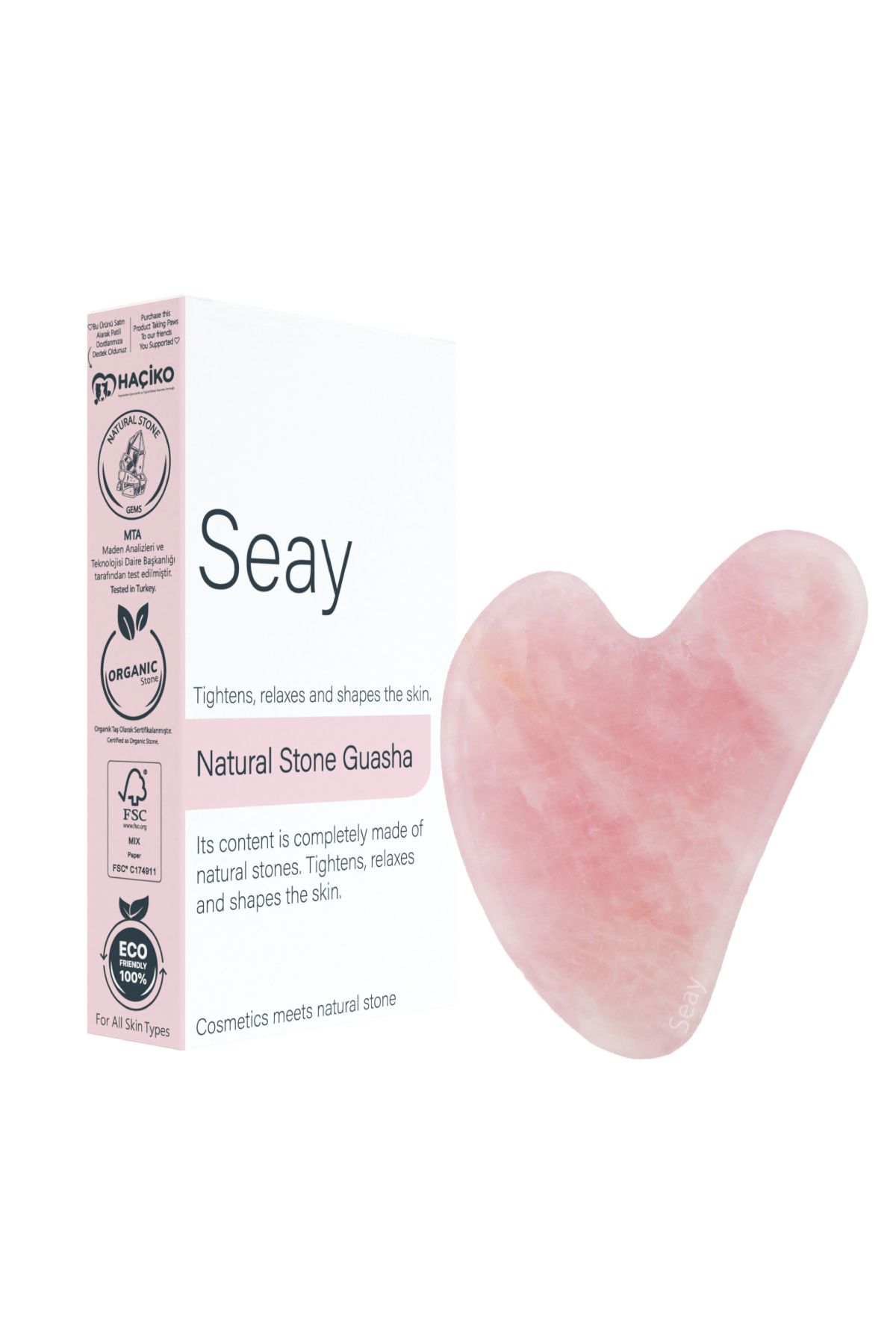 Pembe Kuvars Taşı Gua Sha Yüz Masaj Aleti Değerli Doğal Taş Sertifikalı