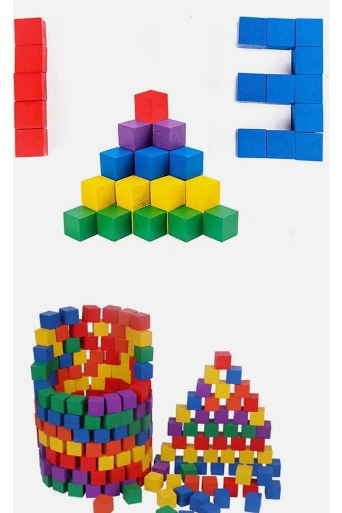 Ahşap Renkli Küp Bloklar 2 Cm - 100 Adet - Doğal Ahşap Küp