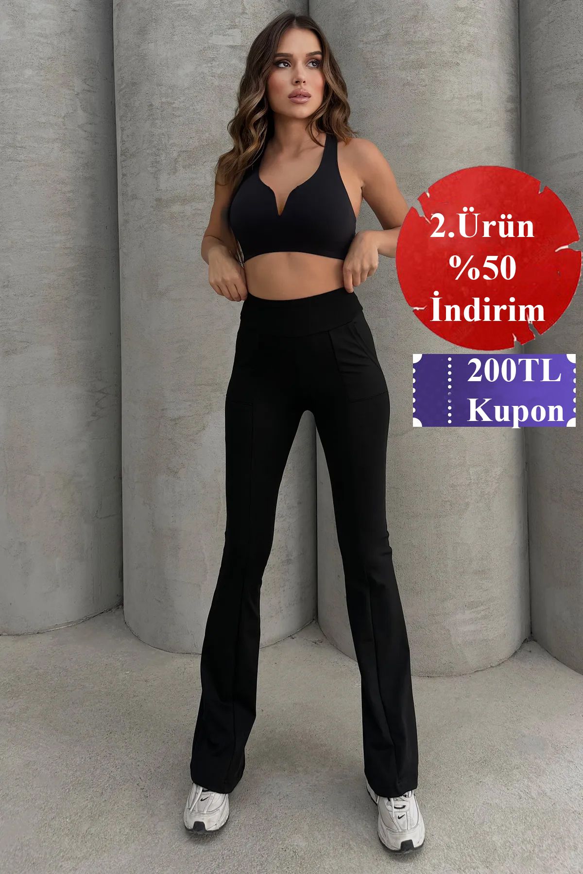 Yüksek Bel Flare Comfort Çift Cepli Toparlayıcı Ispanyol Paça Comfort Spor Pantolon