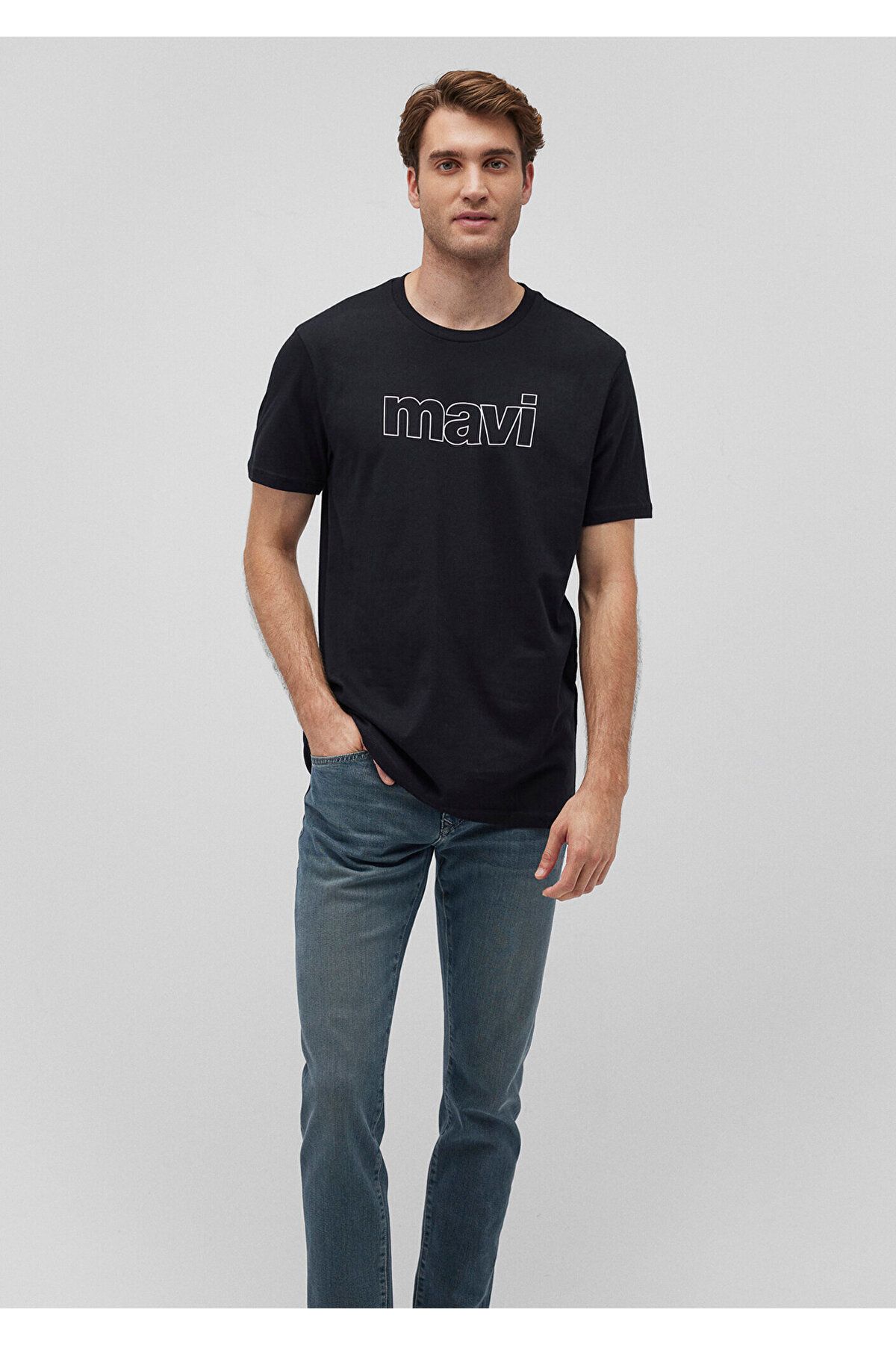 Logo Baskılı Siyah Tişört Slim Fit / Dar Kesim 065781-900