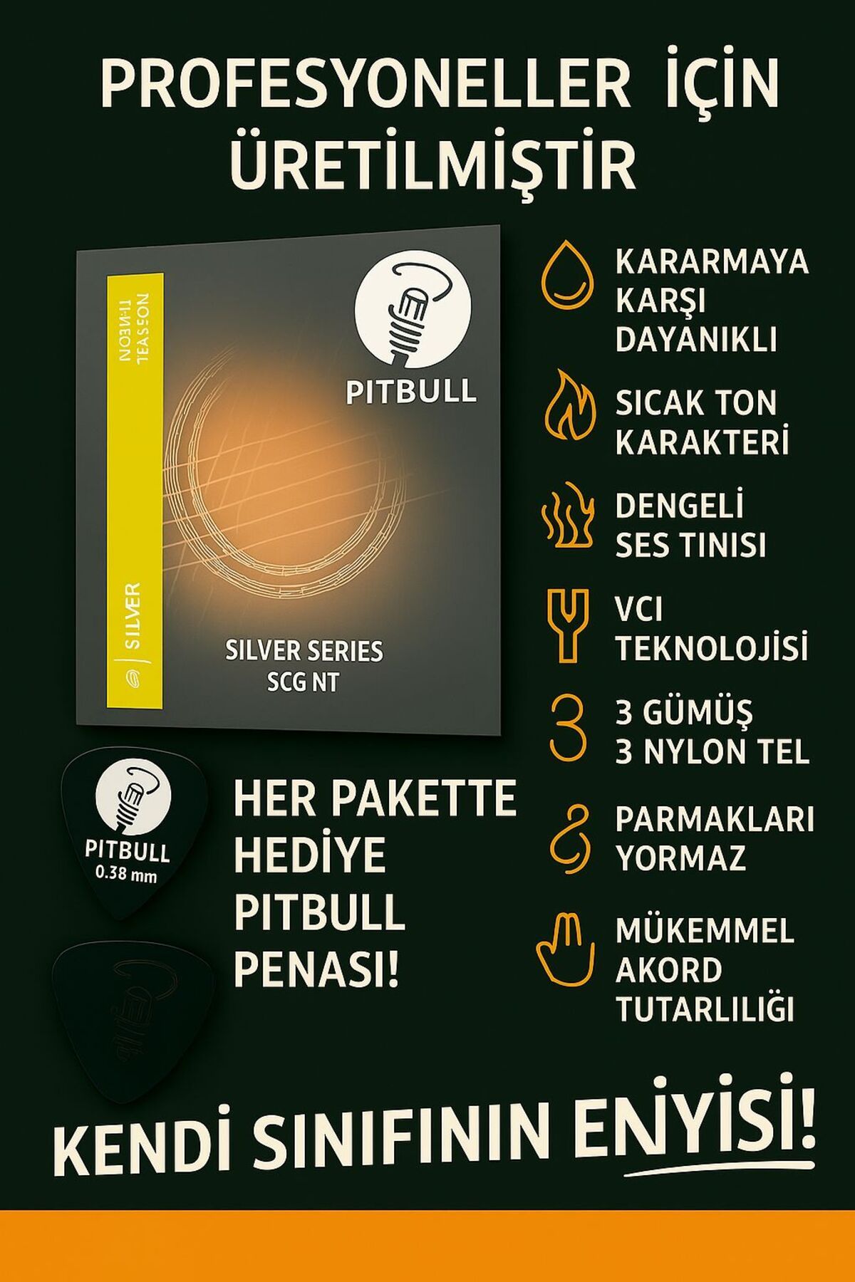Pitbull Strings Silver Seri Klasik Gitar Takım Teli SCG NT Normal Tansiyon (Pena Hediyeli)