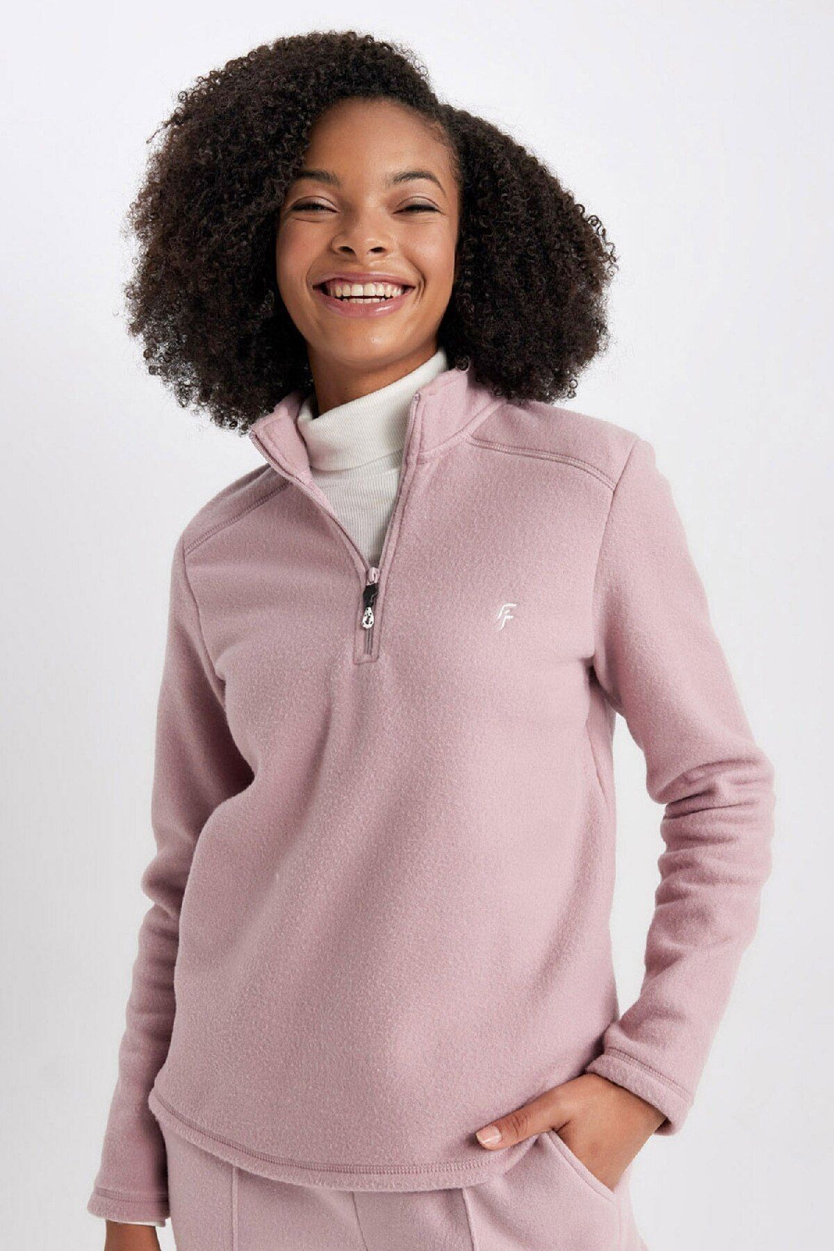 Fit Standart Fit Fermuarlı Yaka Baskılı Polar Sweatshirt A4501ax23wn