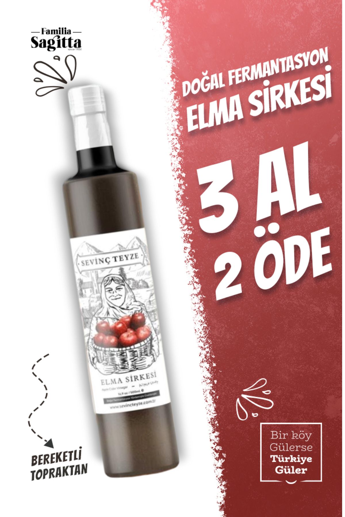 Doğal Fermantasyon Elma Sirkesi, Apple Cider Vinegar 500ml.