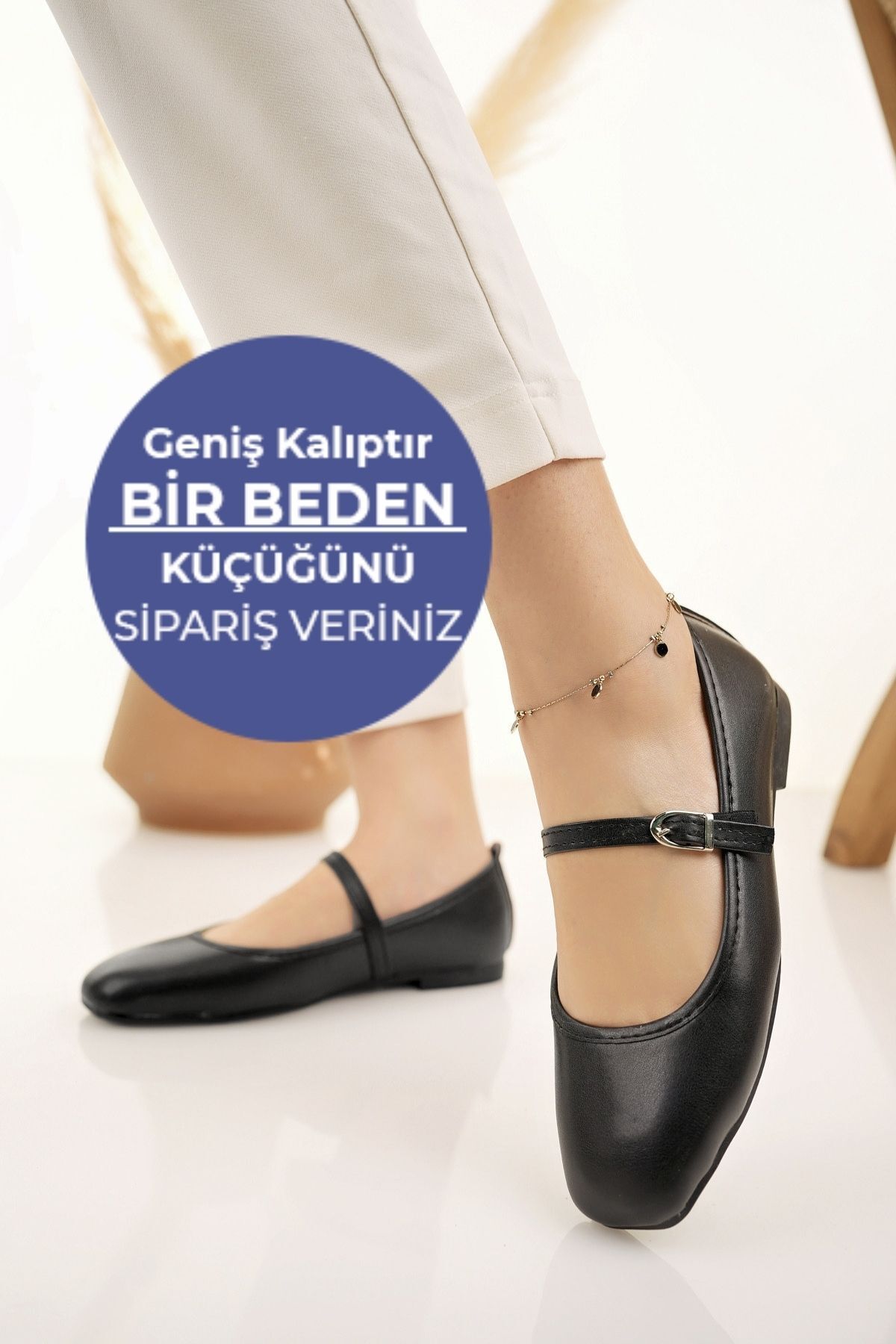 Kadın Babet Siyah Bantlı Kemerli Hafif Rahat Şık İş Ofis Günlük Ayakkabı