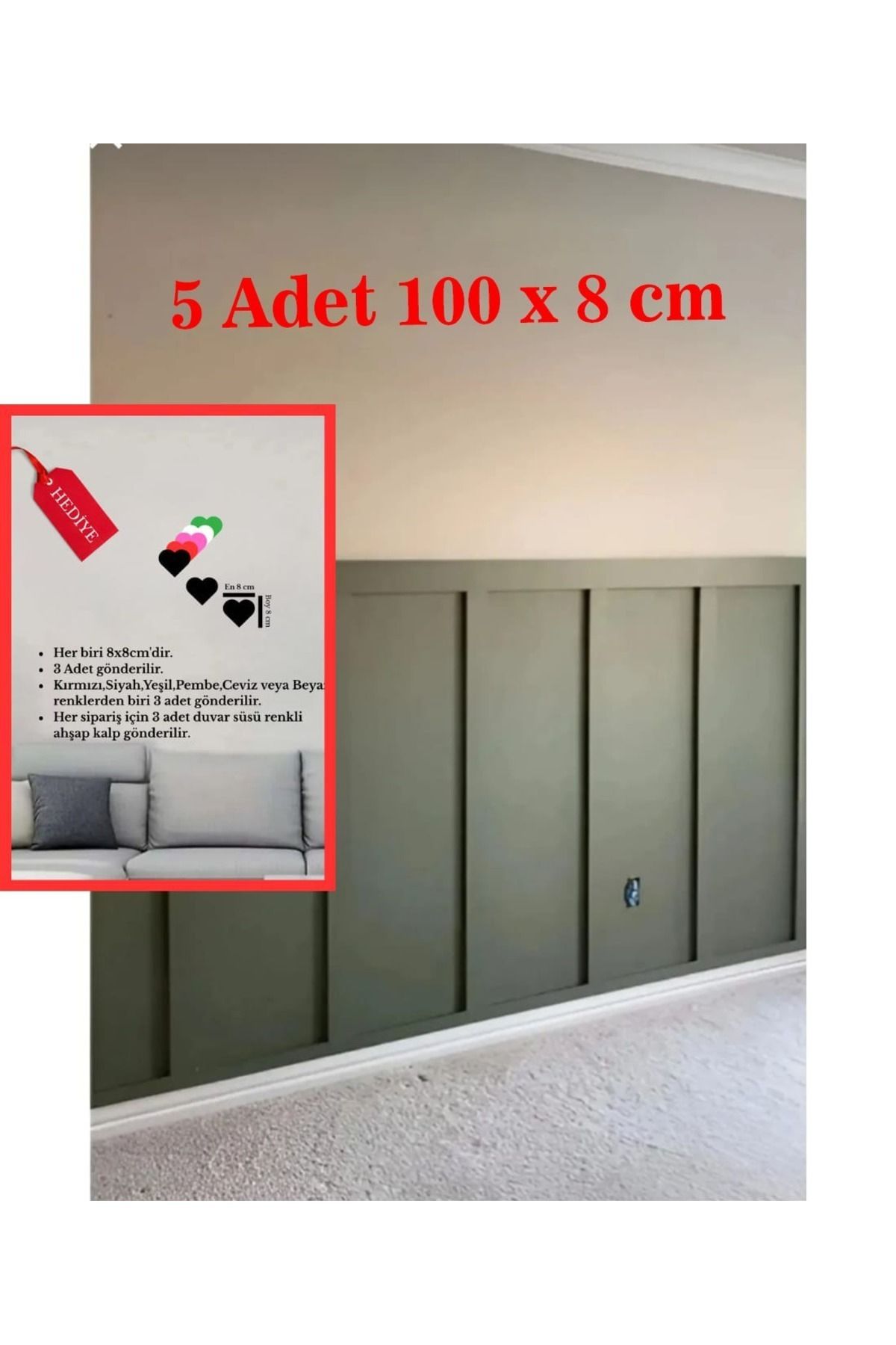 Beş Adet Iskandinav Duvar Çıtası 100cm X 8 Cm Çocuk Odası Duvar Dekorasyonu , Duvar Çıtası