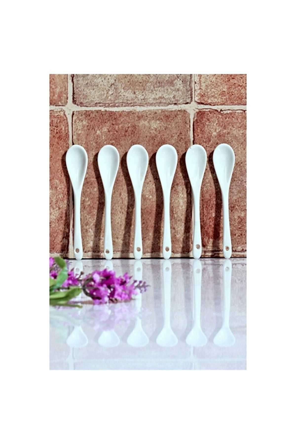Porselen Küçük Sade 6 Lı Kaşık 10,5 Cm