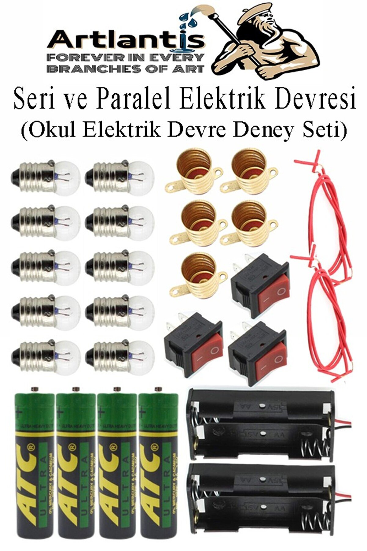 Seri ve Paralel Basit Elektrik Devresi 1 Paket Deney Seti Sarı Mini Duy 5 Adet Mini Ampul 10 Adet An