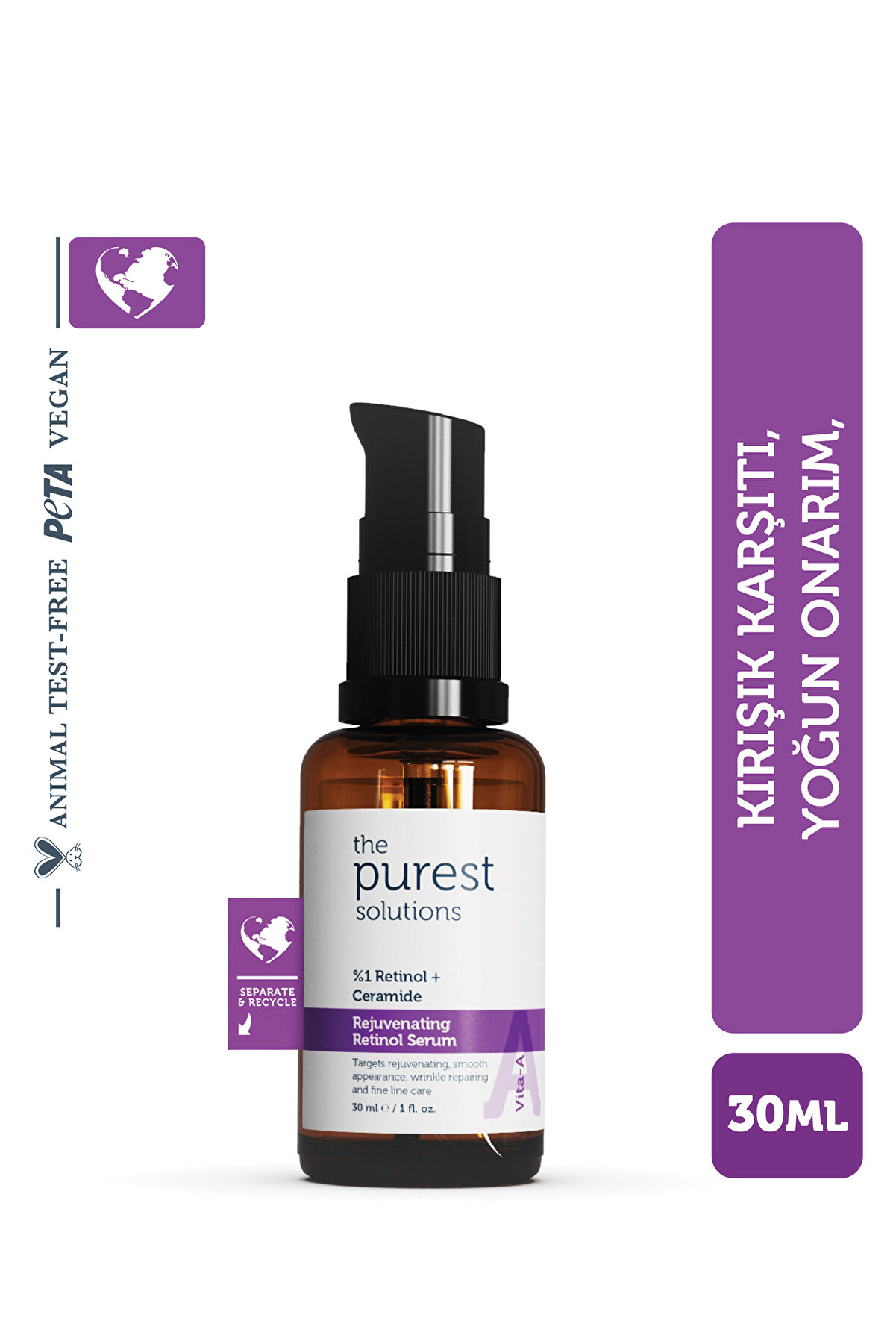 Kırışıklık Karşıtı, Onarıcı Retinol (a Vitamini) Gece Serumu 30 Ml (1% Retinol + Ceramide)