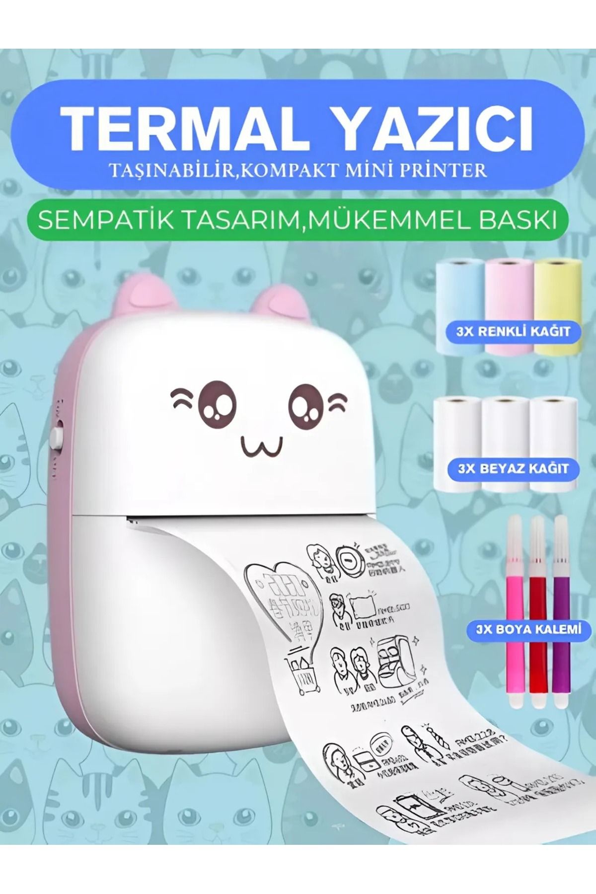 Mini Fotoğraf Yazıcı Kablosuz Etiket Yazıcı Baskı Makinesi Ios Android Uyumlu Termal Printer